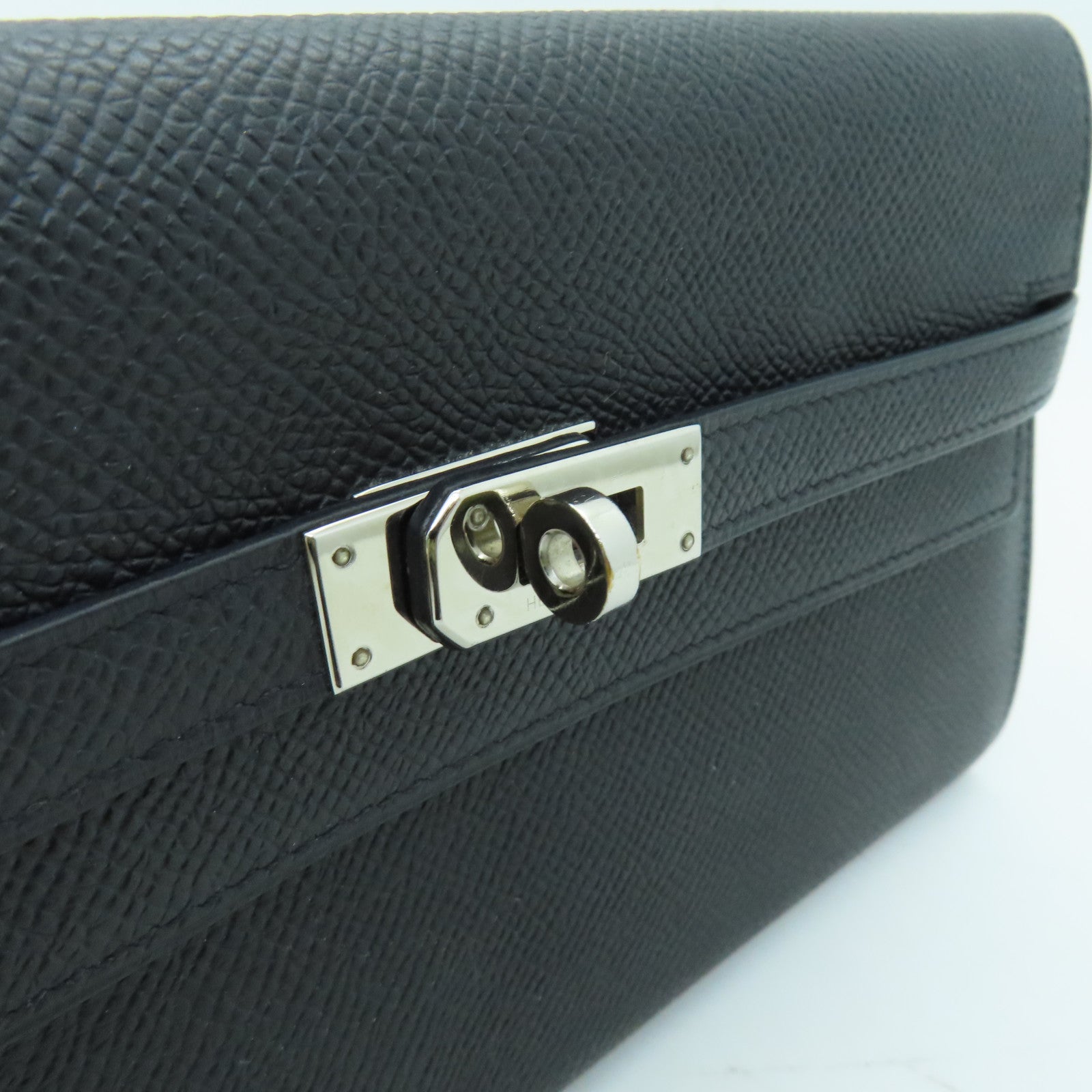 HERMES Veau Epsom皮革Kelly Wallet銀扣長錢包Noir黑色