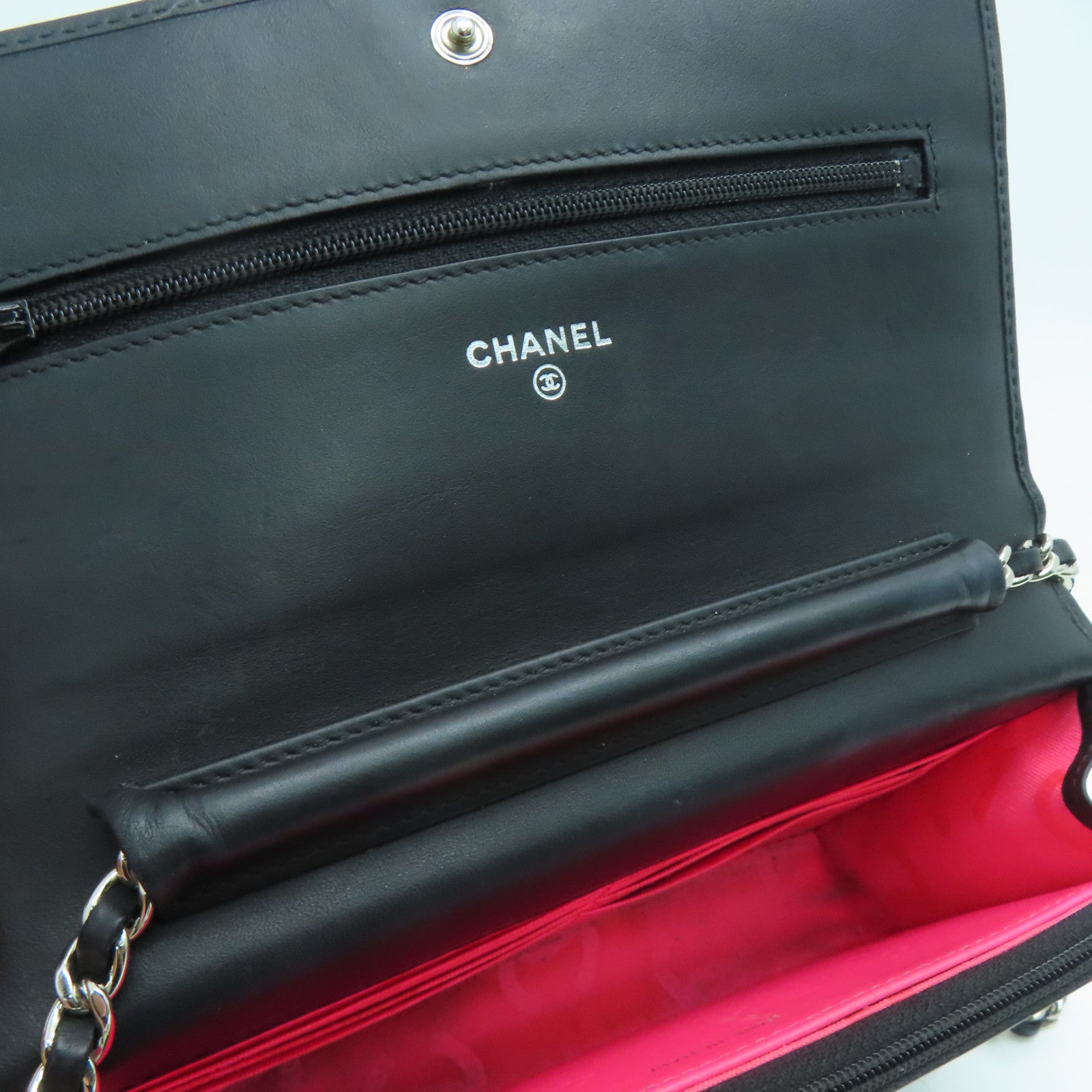 CHANEL 菱格牛皮皮革Cambon WOC銀扣鏈帶肩背袋黑色