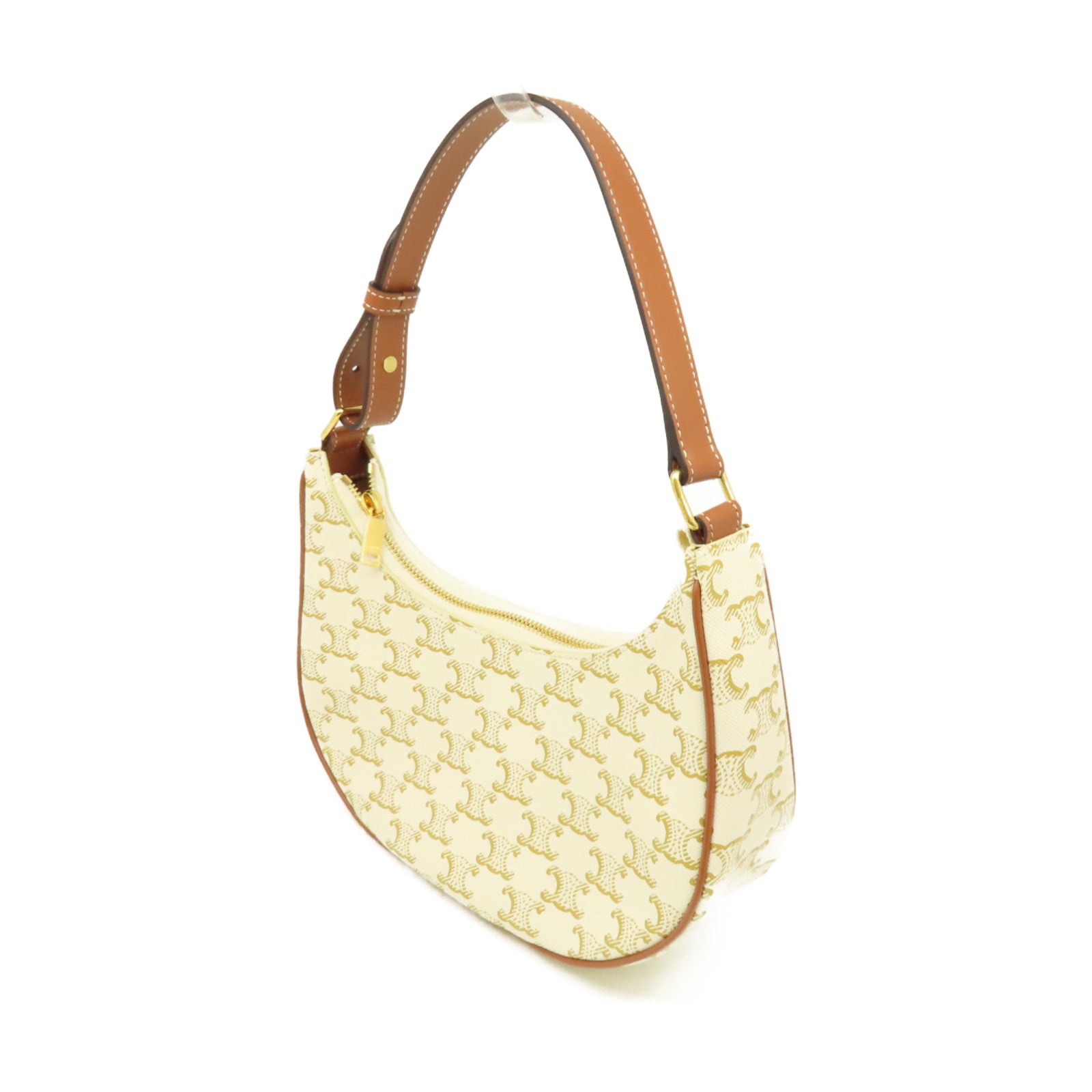 CELINE 帆布Ava Shoulder Bag肩背袋米白色/啡色