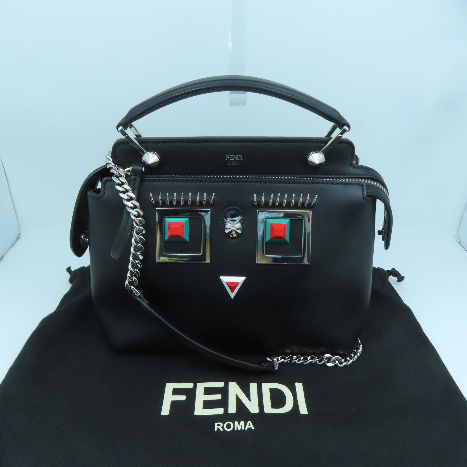 FENDI 牛皮皮革Dotcom銀扣手挽肩背兩用袋黑色