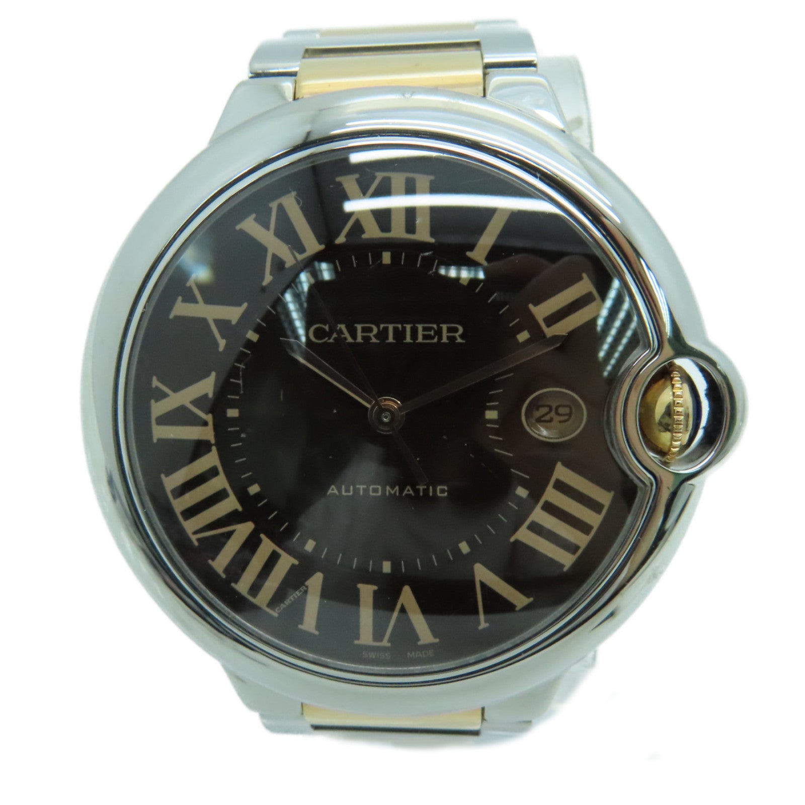 CARTIER 18K黄金Ballon Blue GM不锈钢手表自动机芯啡色