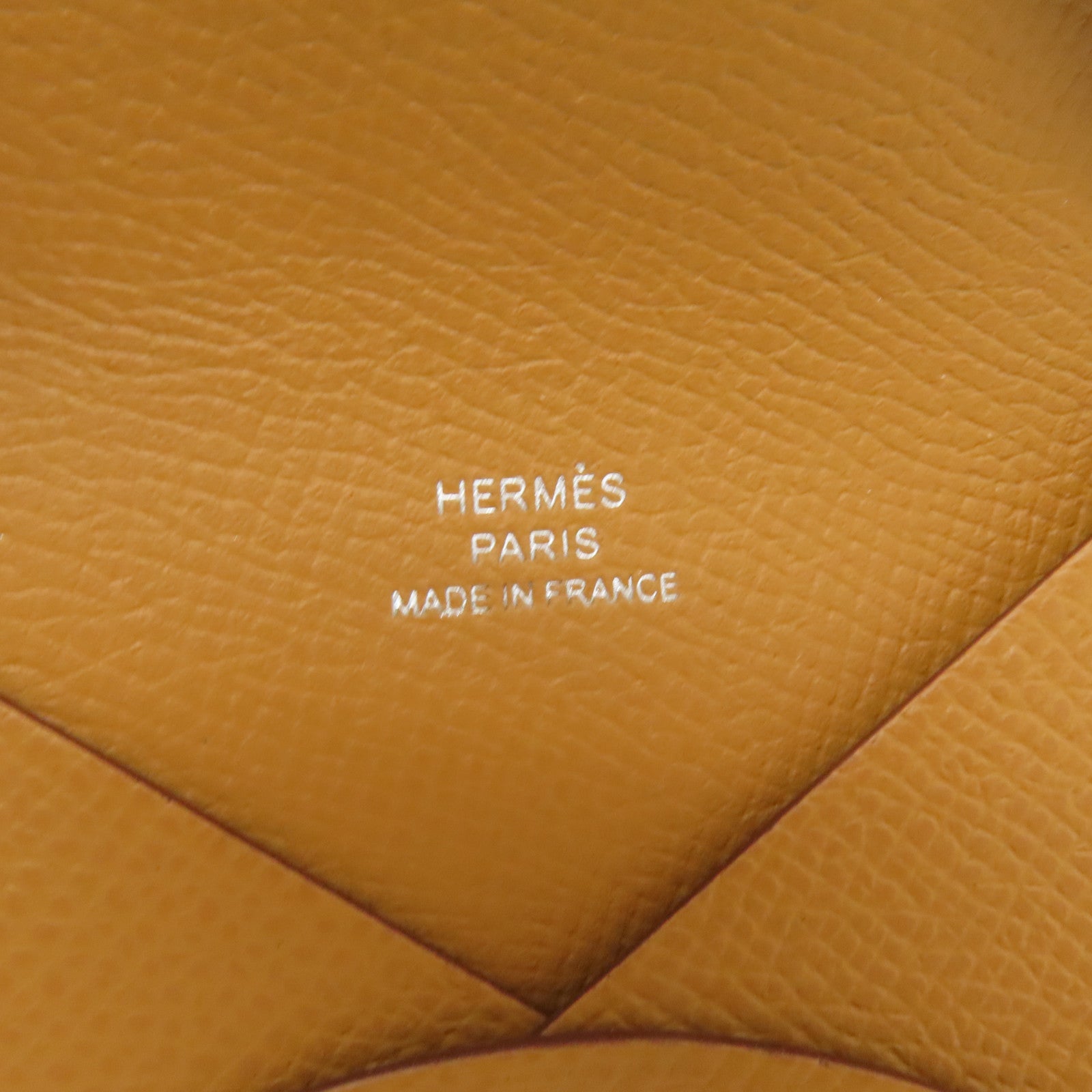 HERMES Epsom皮革Calvi銀扣卡片套Gold棕色