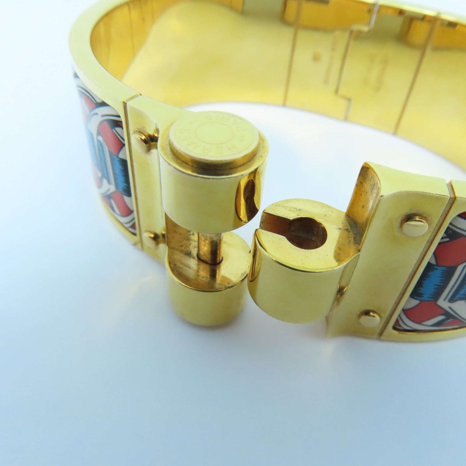 HERMES 金屬H Bangle金扣手鐲金色/紅色/藍色/白色