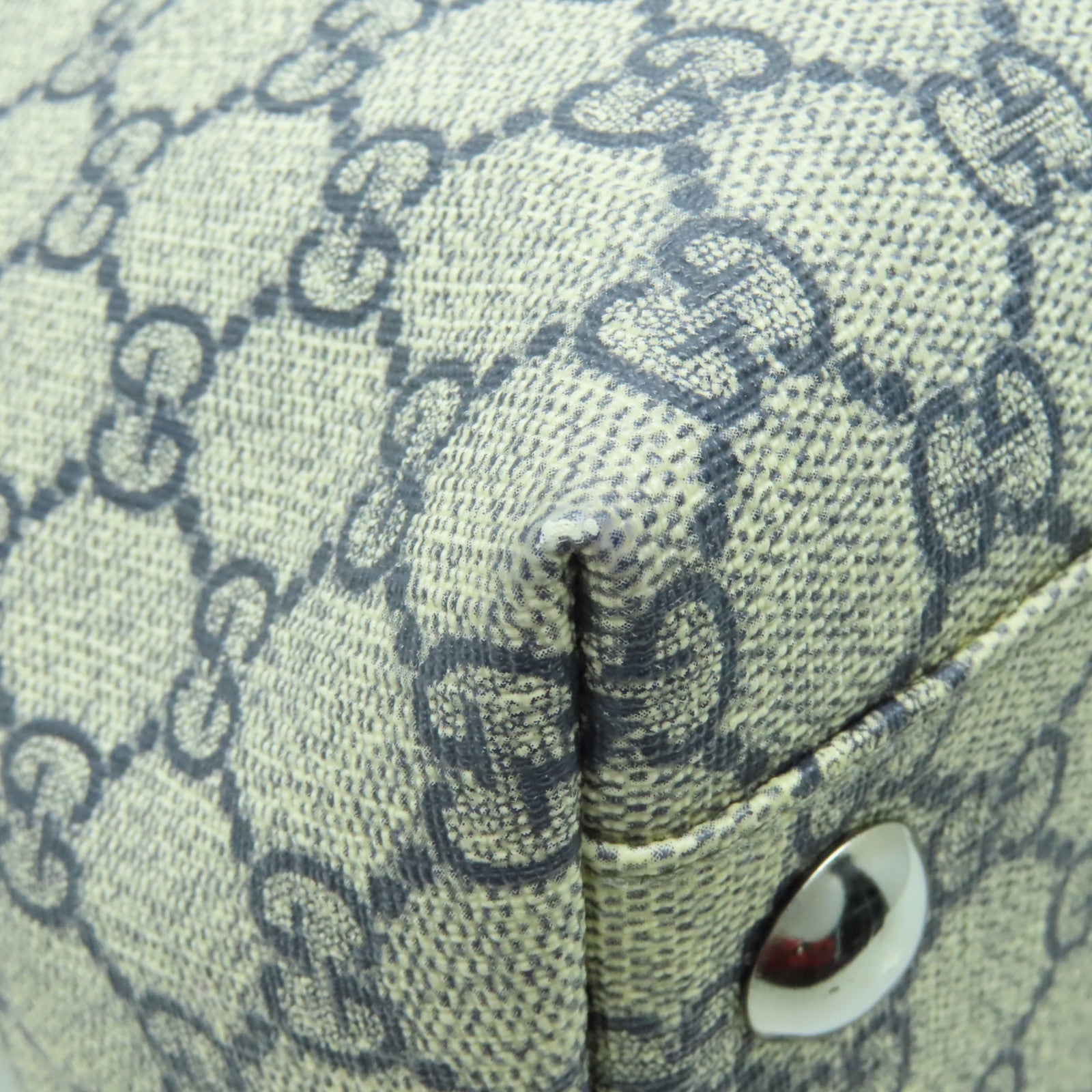 GUCCI 塗層帆布Shoulder Bag銀扣肩背袋深藍色/米色