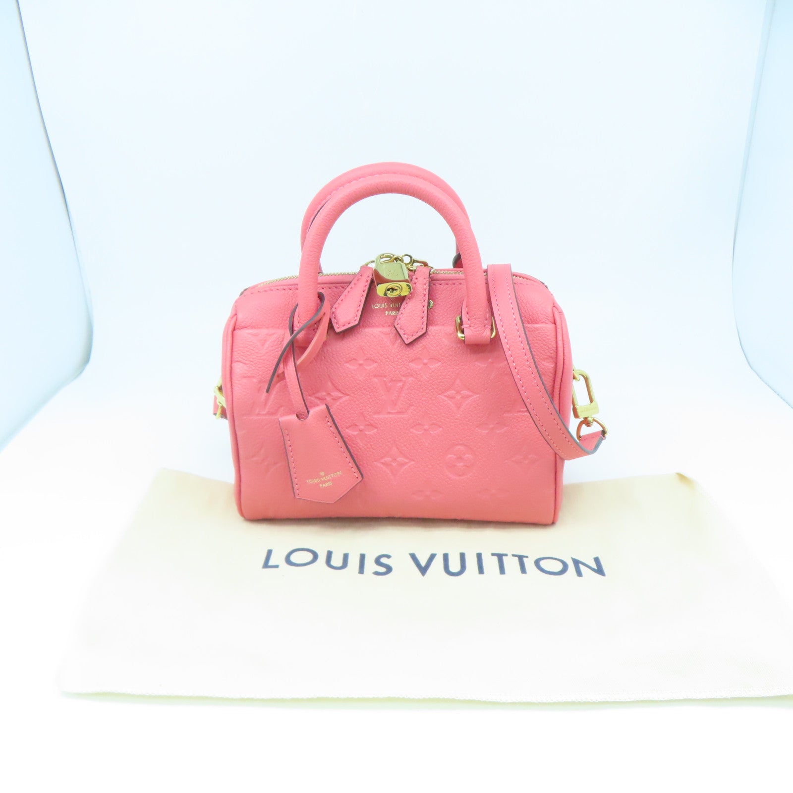 LOUIS VUITTON Monogram Empreinte Speedy 20金扣手挽肩背兩用袋粉紅色