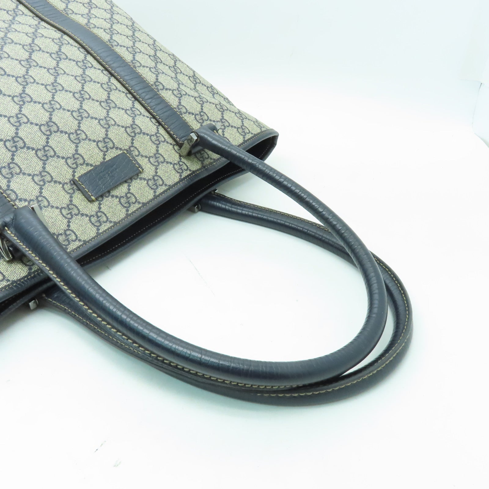 GUCCI 塗層帆布Shoulder Bag銀扣肩背袋深藍色/米色