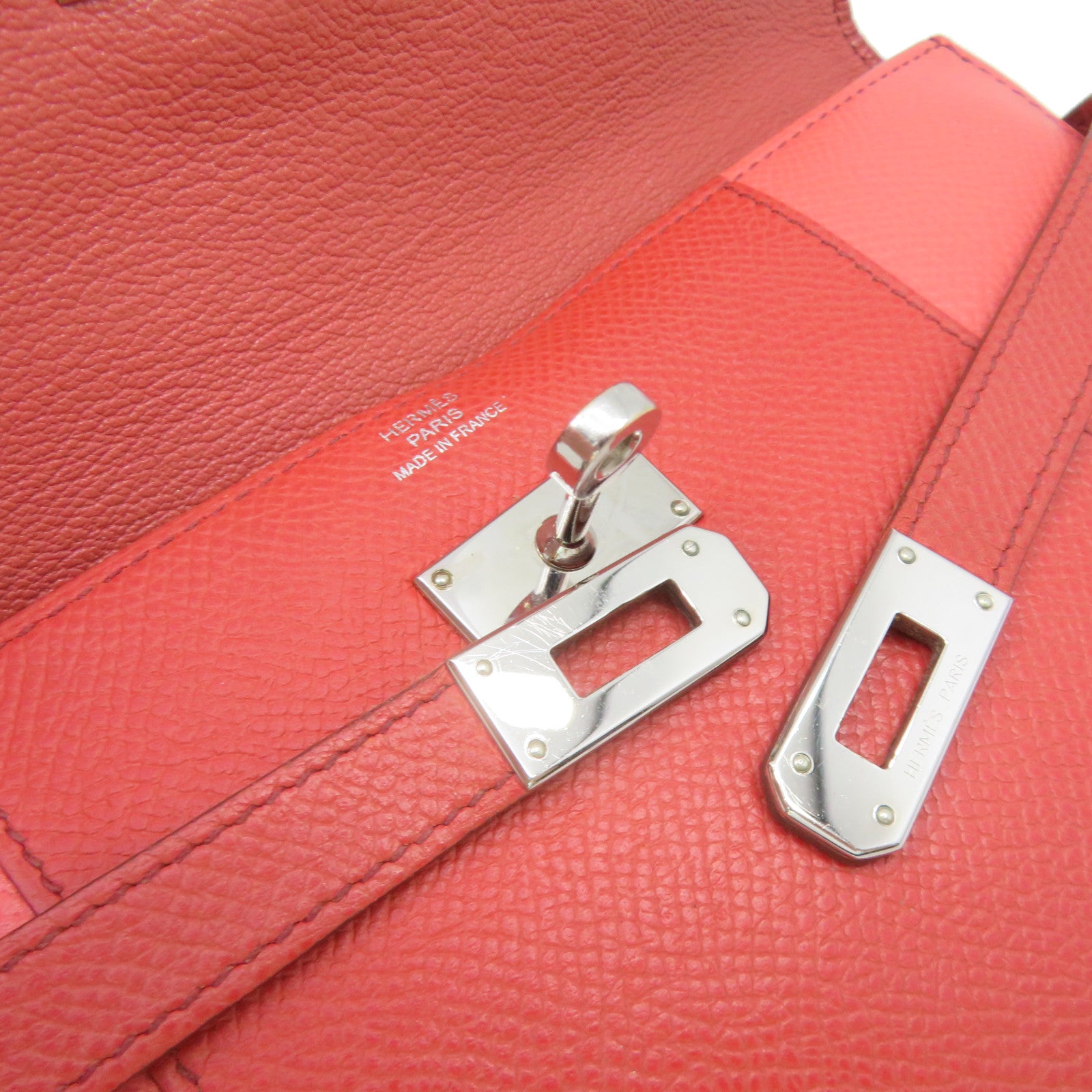 HERMES 【激减优惠】Epsom皮革银扣Kelly Wallet长钱包粉红色/橙色