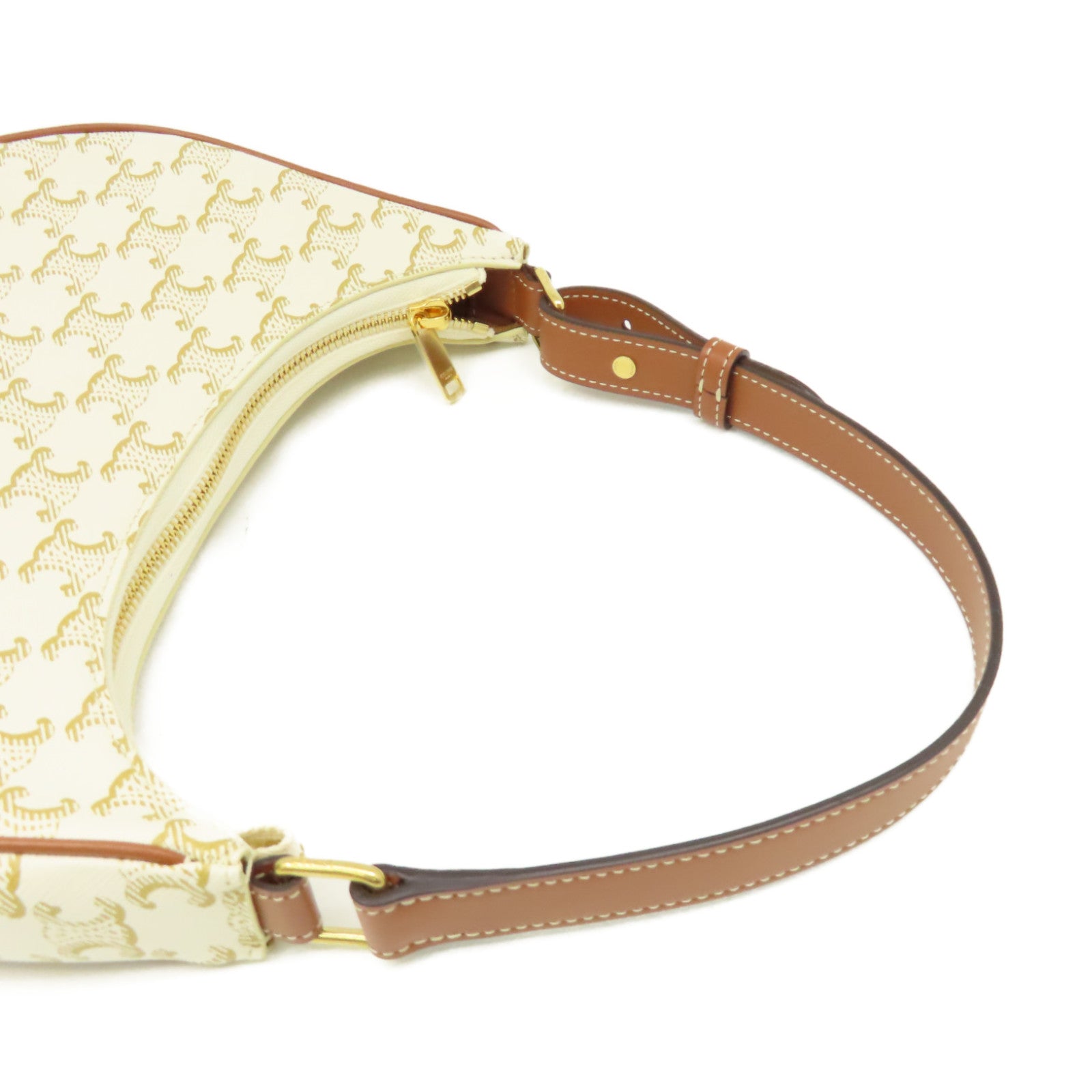 CELINE 帆布Ava Shoulder Bag肩背袋米白色/啡色