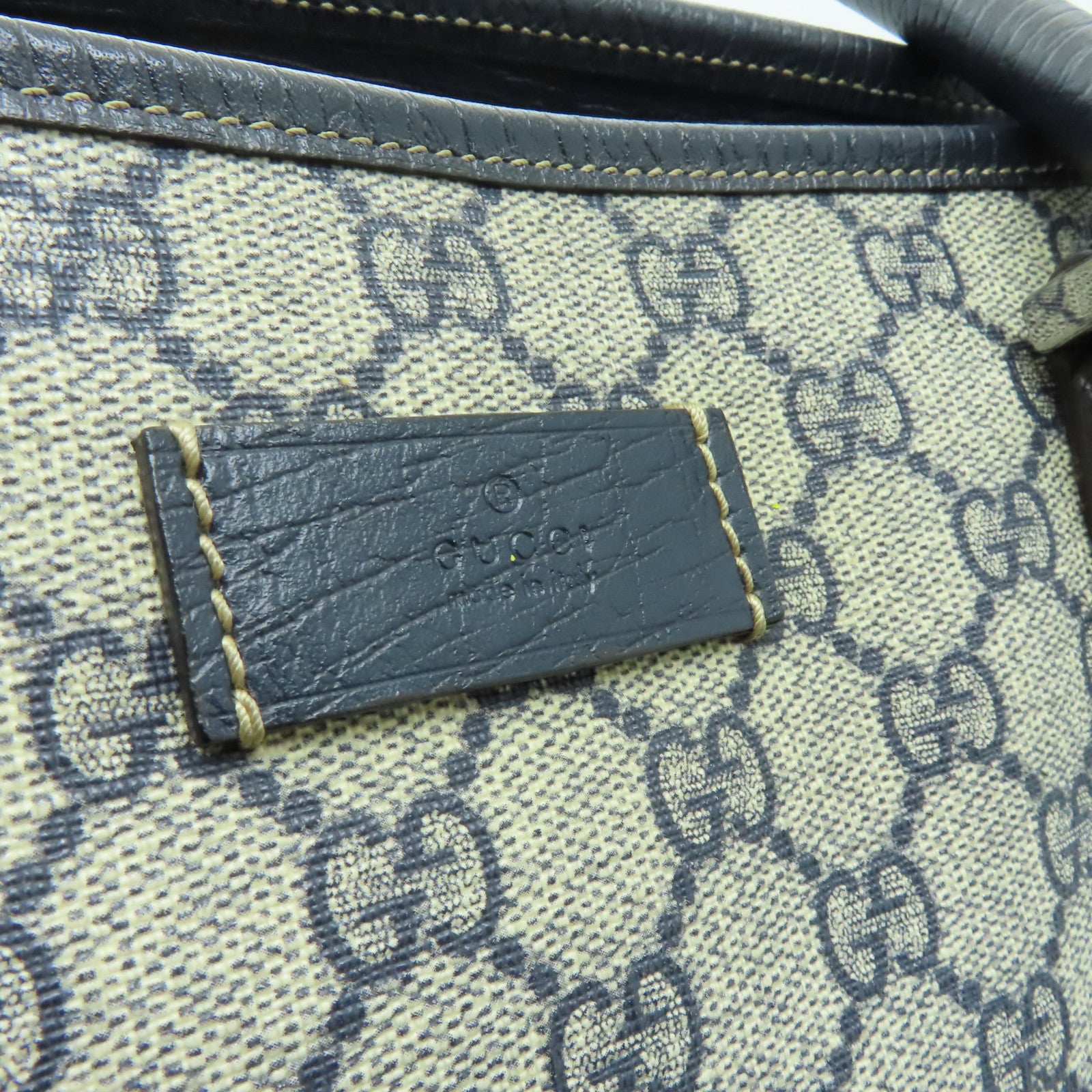 GUCCI 塗層帆布Shoulder Bag銀扣肩背袋深藍色/米色