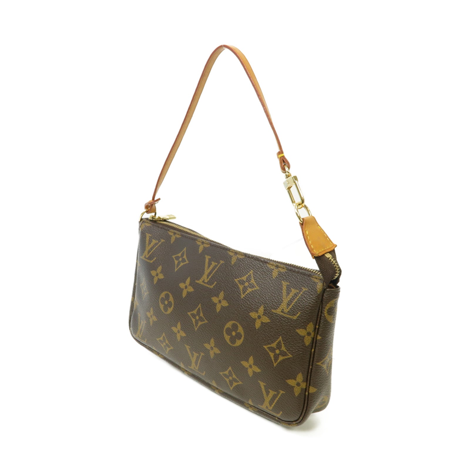 LOUIS VUITTON Monogram Pochette金扣手挽袋棕色