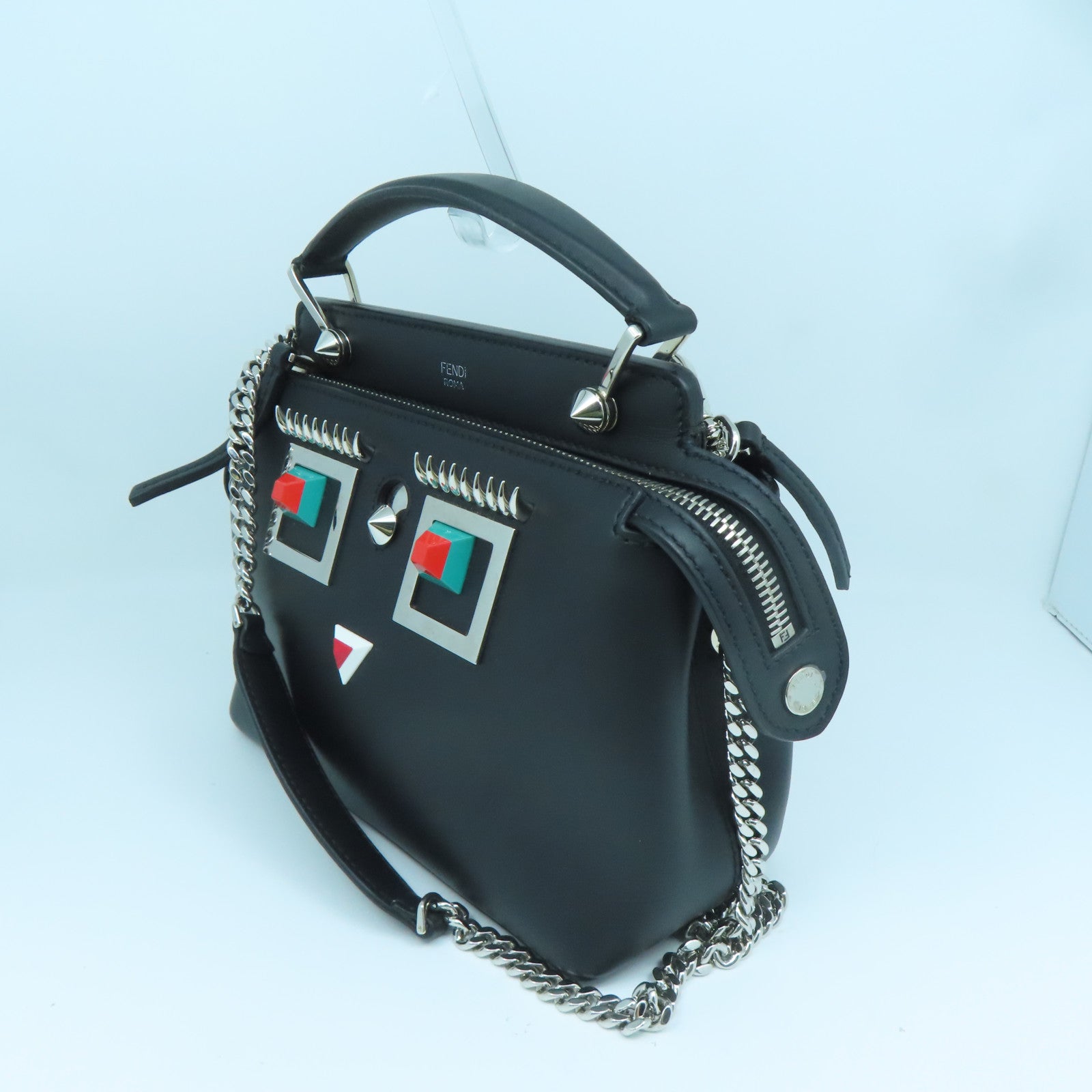FENDI 牛皮皮革Dotcom銀扣手挽肩背兩用袋黑色