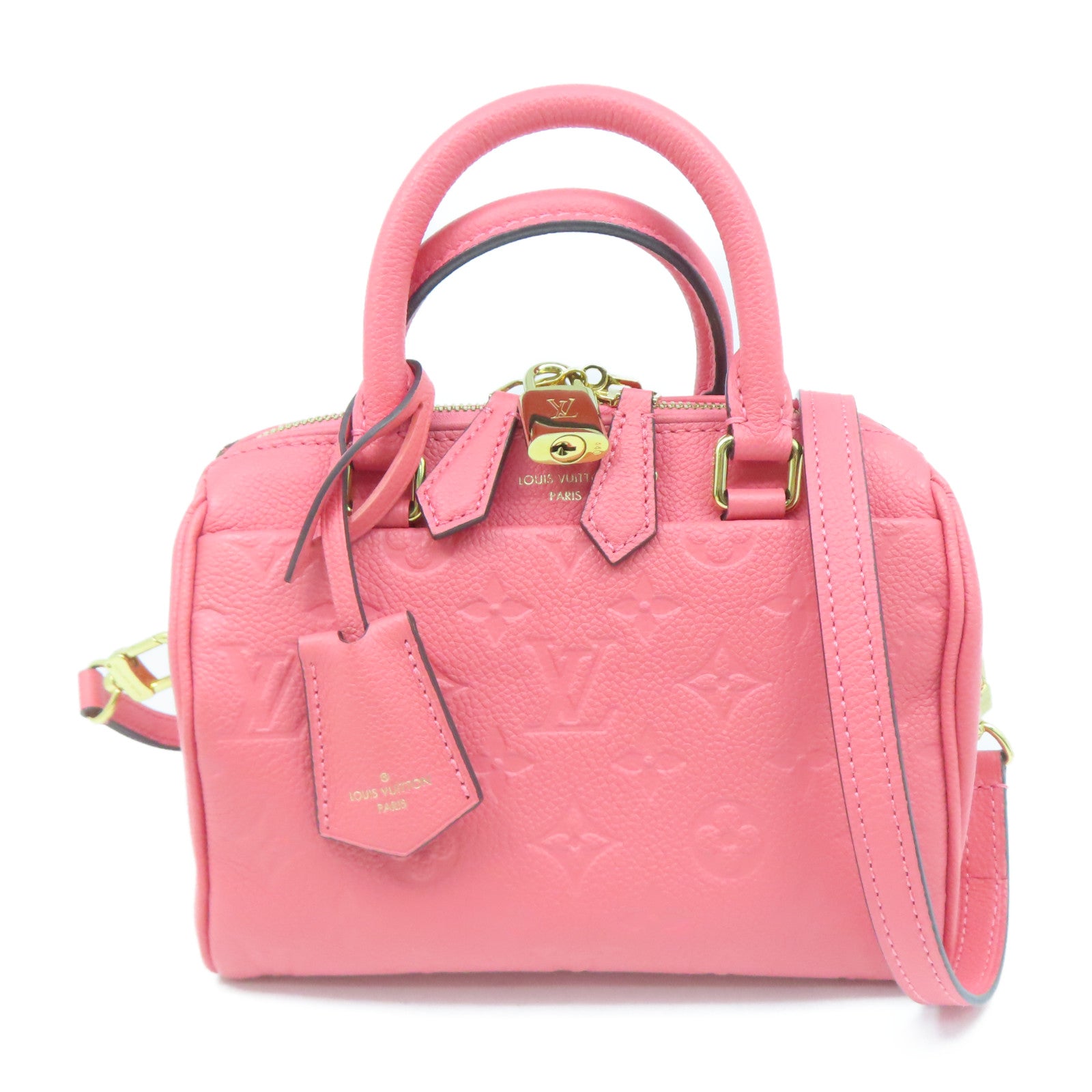 LOUIS VUITTON Monogram Empreinte Speedy 20金扣手挽肩背兩用袋粉紅色