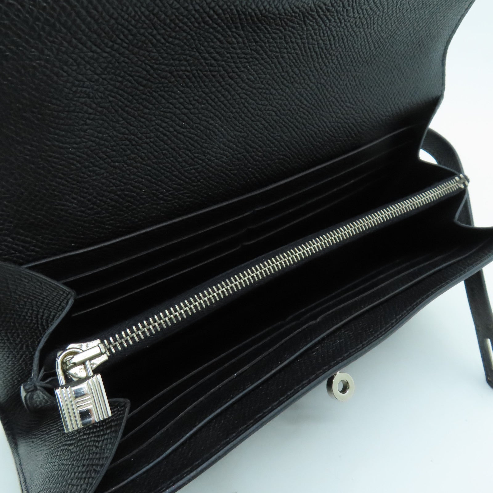 HERMES Veau Epsom皮革Kelly Wallet銀扣長錢包Noir黑色
