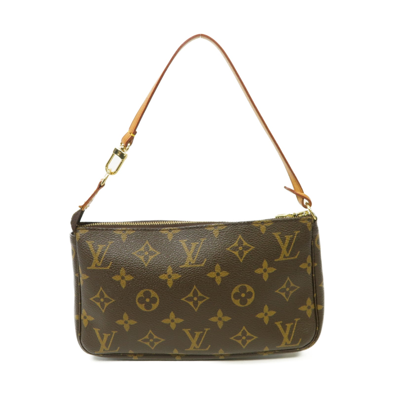 LOUIS VUITTON Monogram Pochette金扣手挽袋棕色