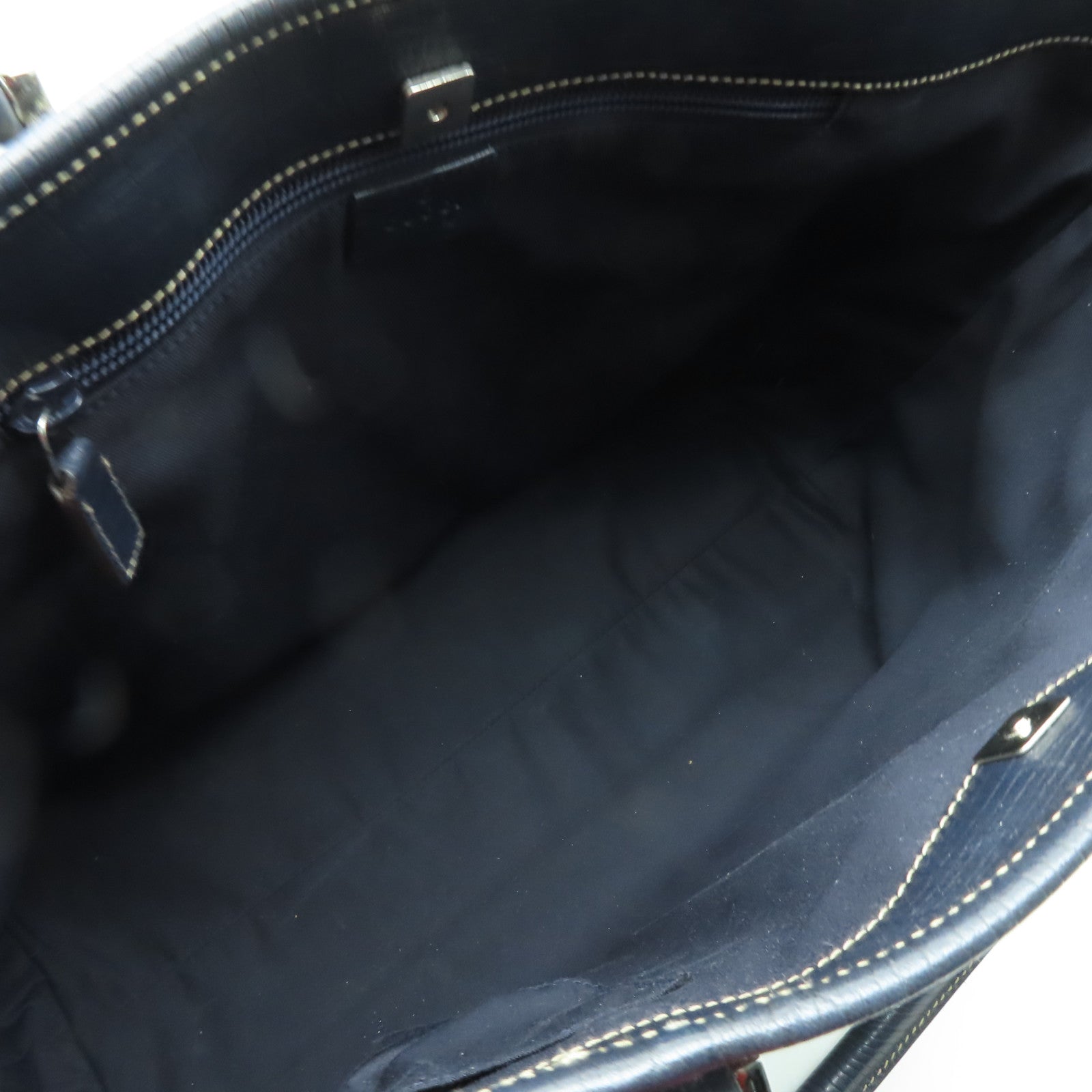 GUCCI 塗層帆布Shoulder Bag銀扣肩背袋深藍色/米色
