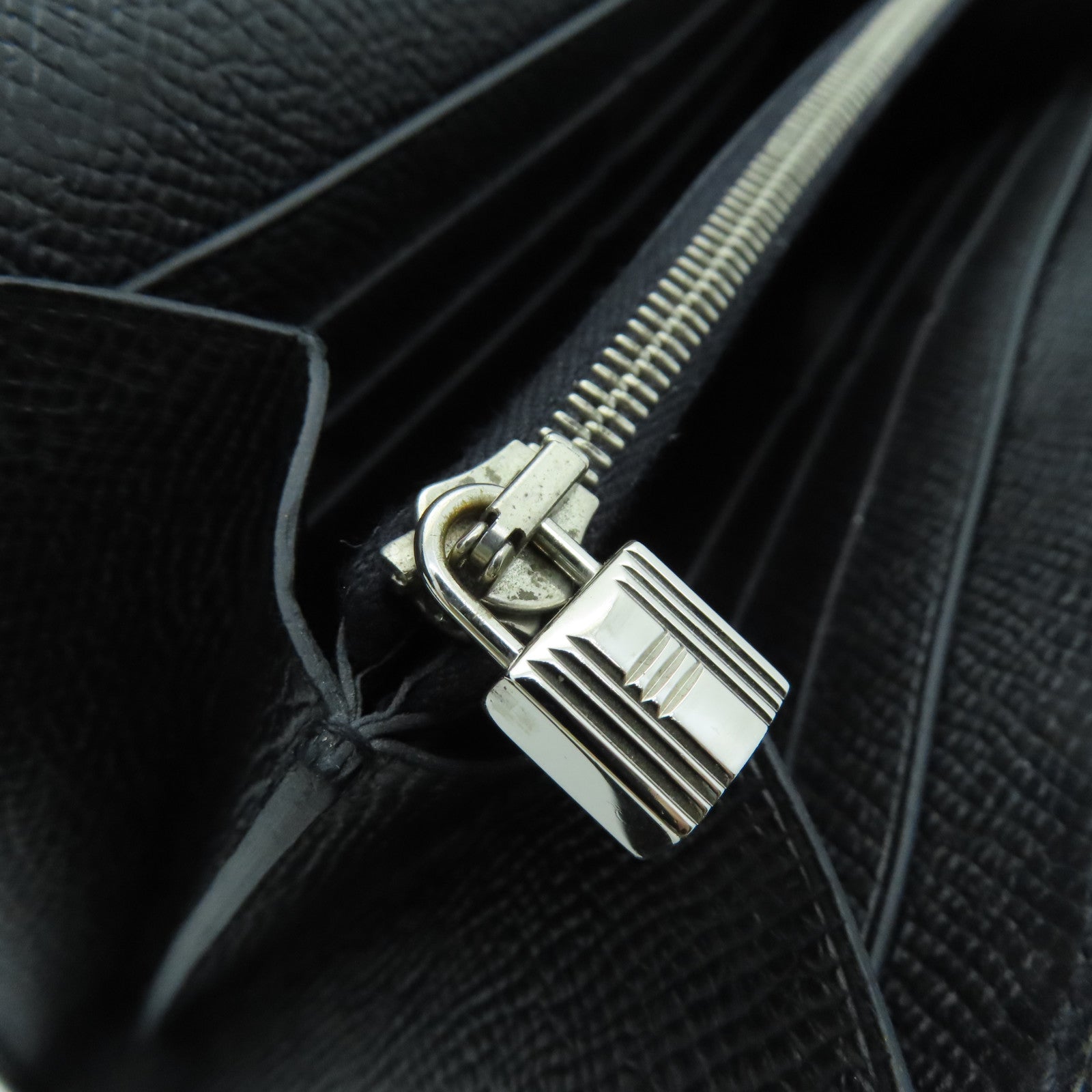 HERMES Veau Epsom皮革Kelly Wallet銀扣長錢包Noir黑色