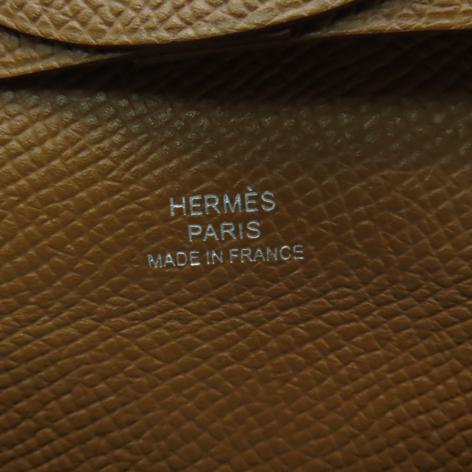 HERMES Epsom皮革Bastia銀扣零錢包Gold經典駝色