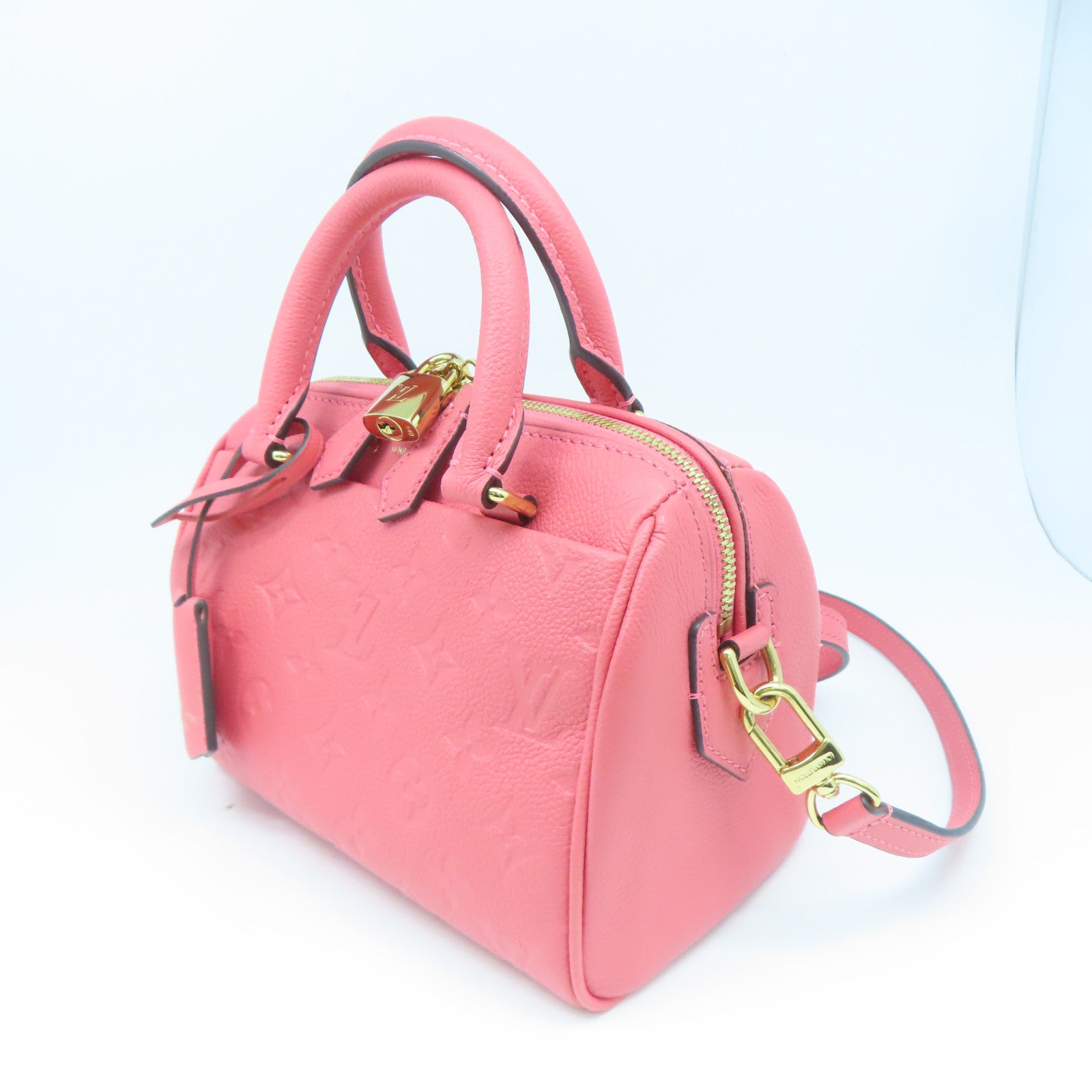 LOUIS VUITTON Monogram Empreinte Speedy 20金扣手挽肩背兩用袋粉紅色