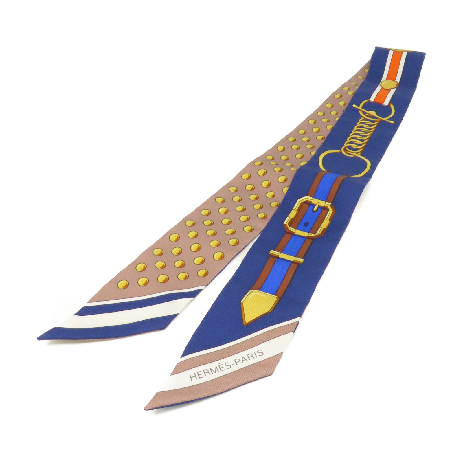 HERMES 絲質Twilly Scarf絲巾寶藍色/啡色/彩色