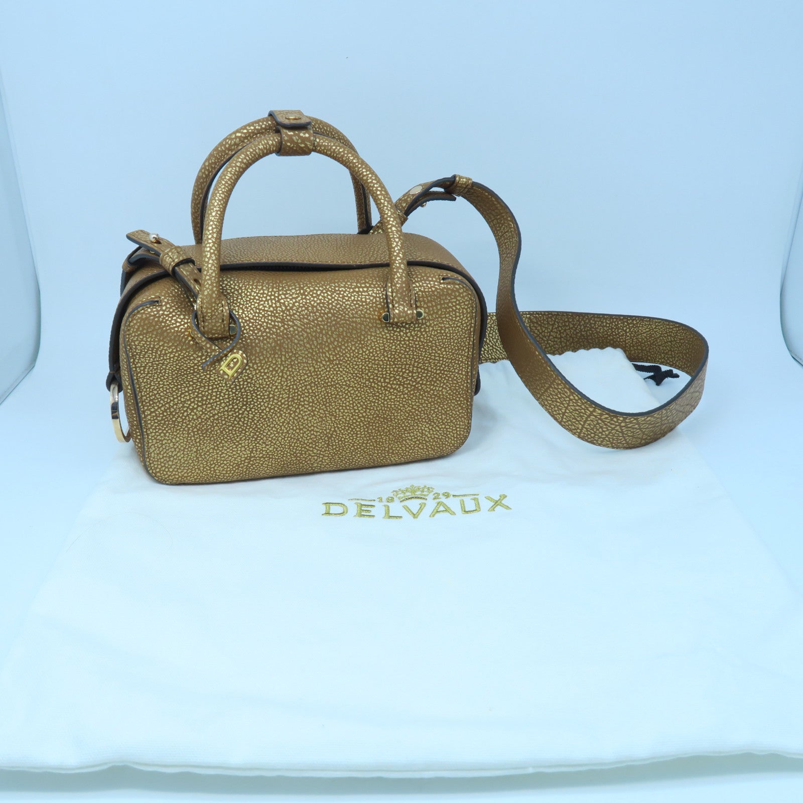 SELECTION 牛皮皮革Delvaux Cool Box Mini金扣手挽肩背两用袋金色