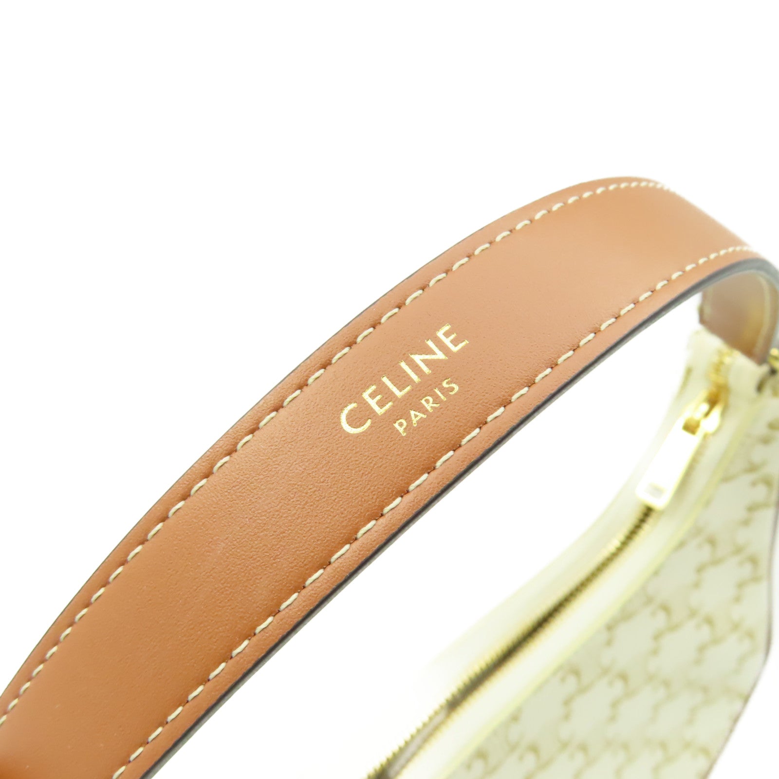 CELINE 帆布Ava Shoulder Bag肩背袋米白色/啡色