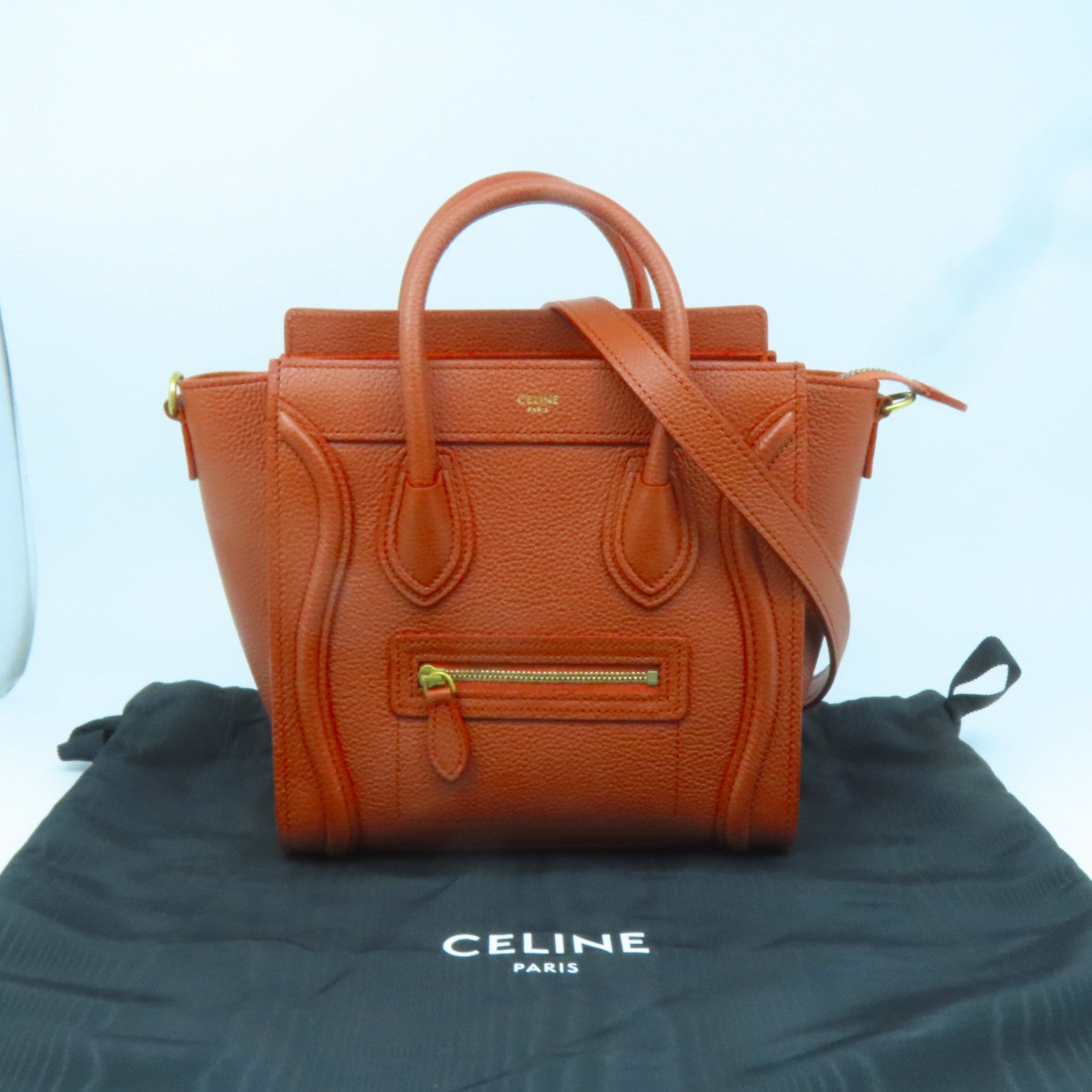 CELINE 牛皮皮革Nano Luggage金扣手挽肩背兩用袋啡色