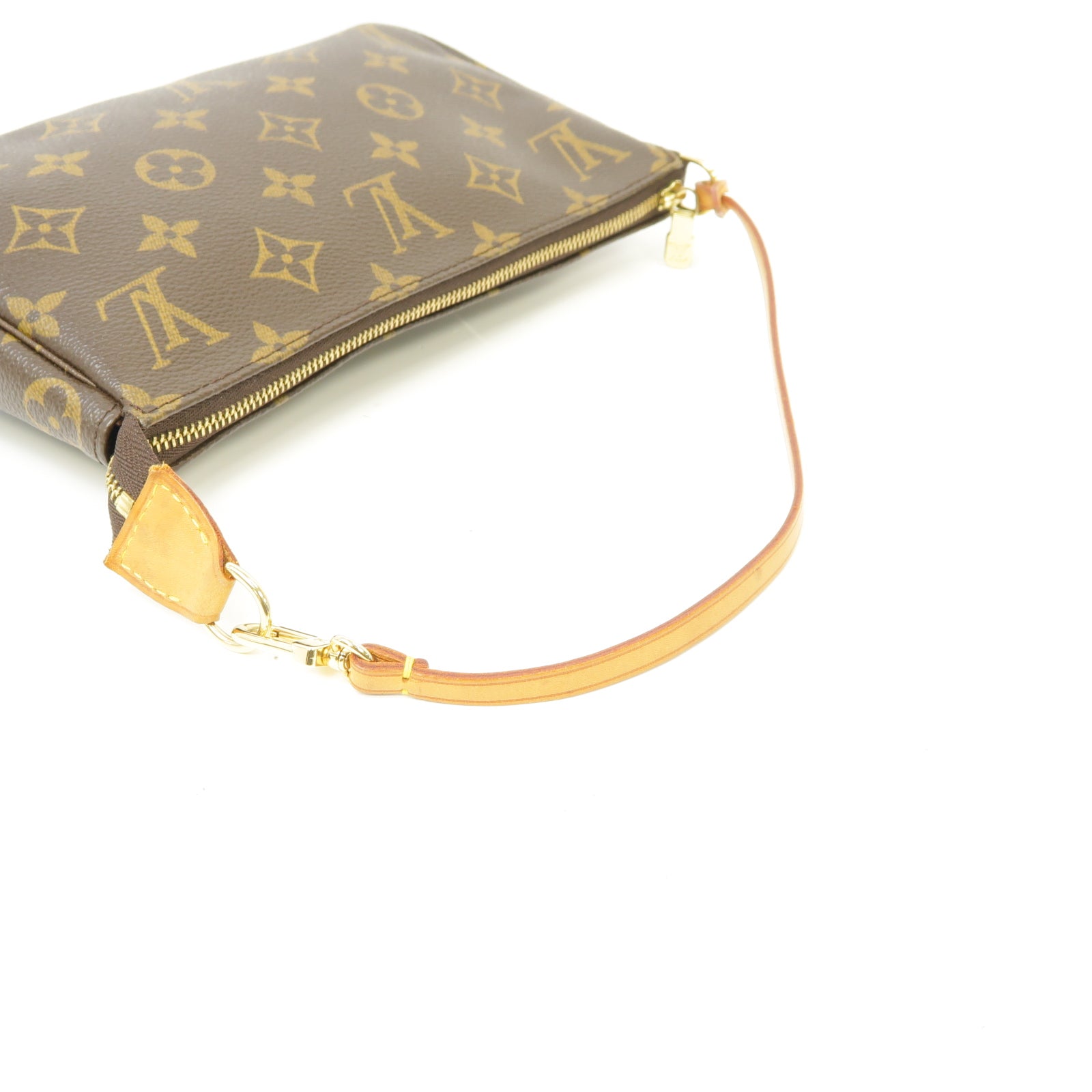 LOUIS VUITTON Monogram Pochette金扣手挽袋棕色