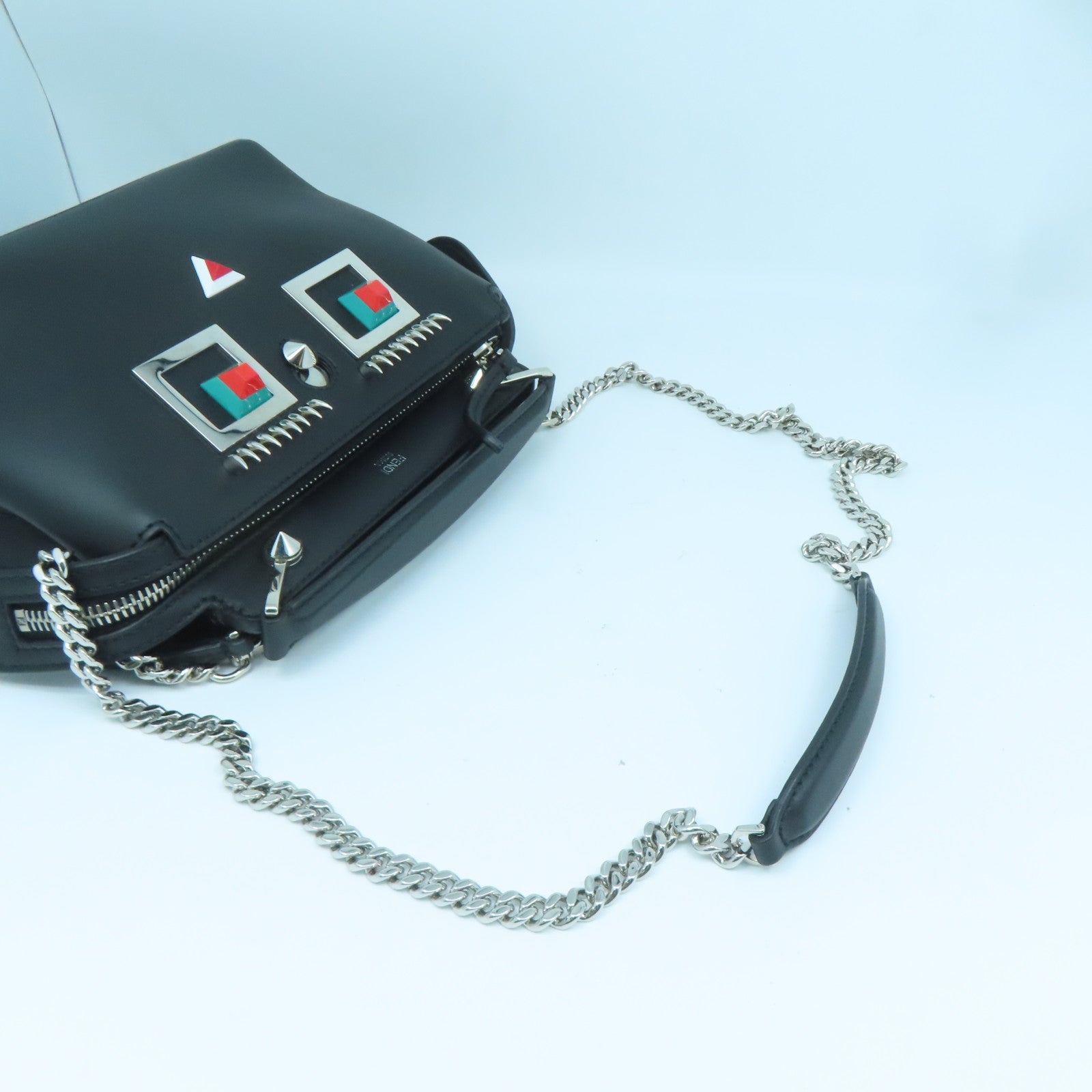 FENDI 牛皮皮革Dotcom銀扣手挽肩背兩用袋黑色