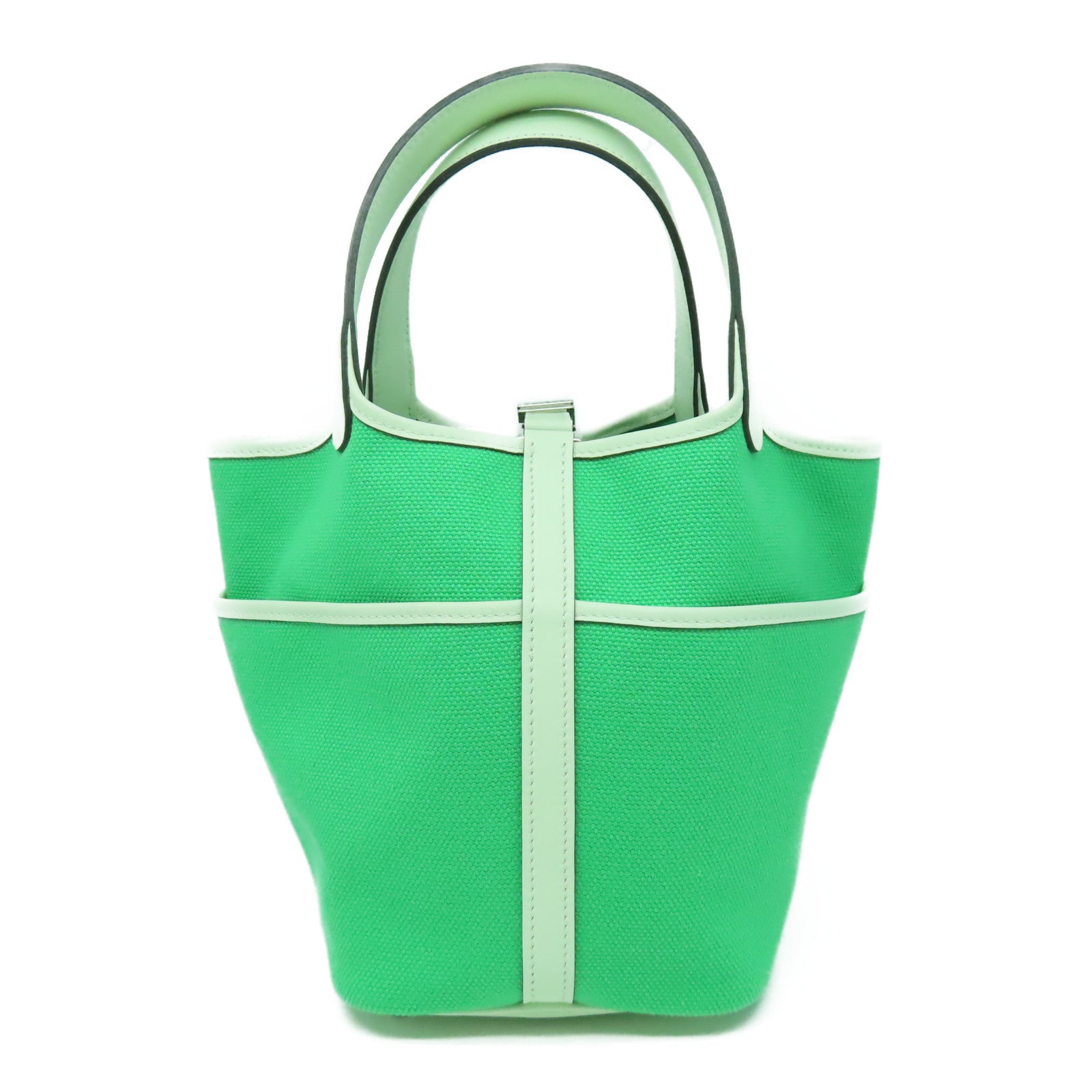 HERMES 帆布/皮革Picotin Cargo銀扣手挽袋漫畫綠色/氣泡綠色