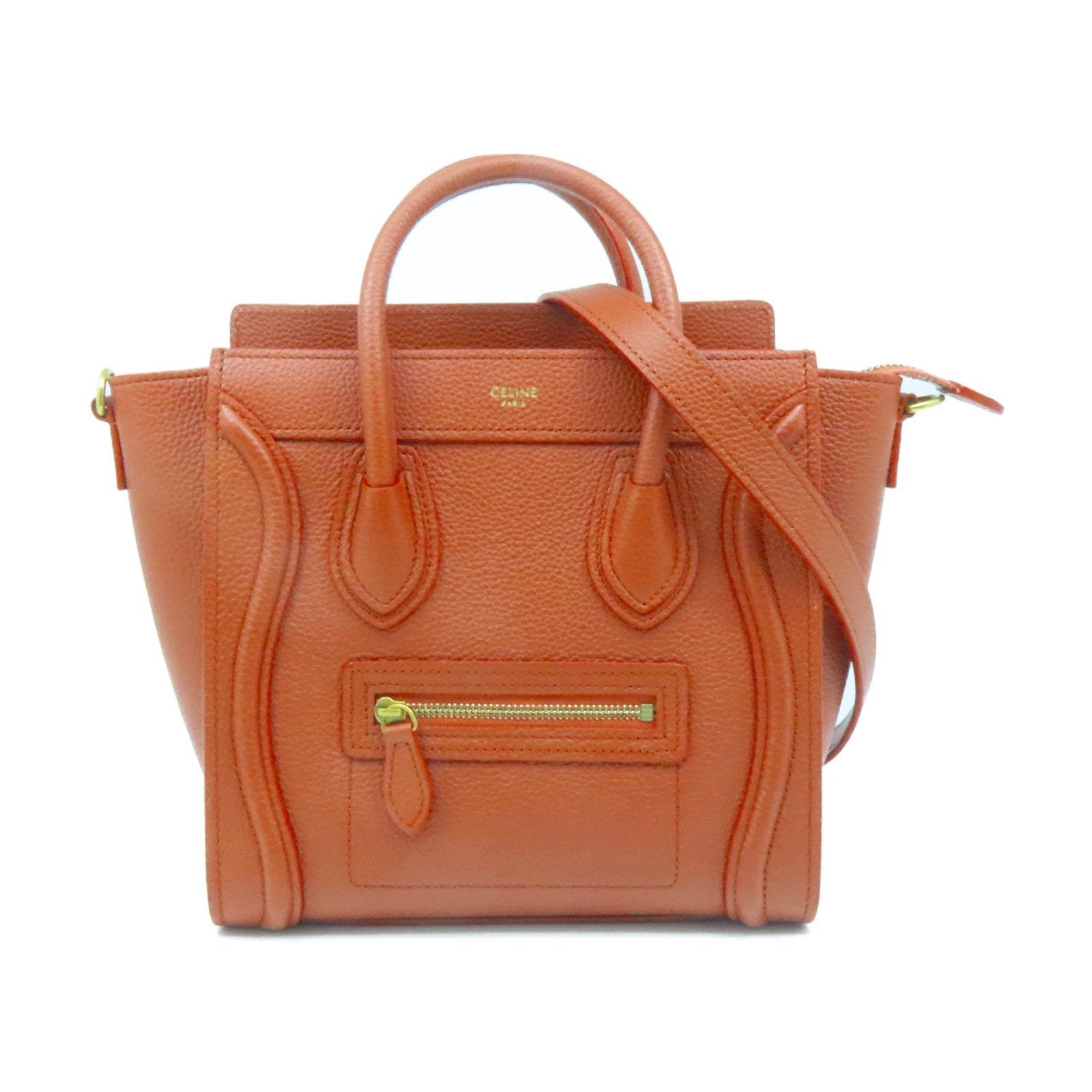 CELINE 牛皮皮革Nano Luggage金扣手挽肩背兩用袋啡色