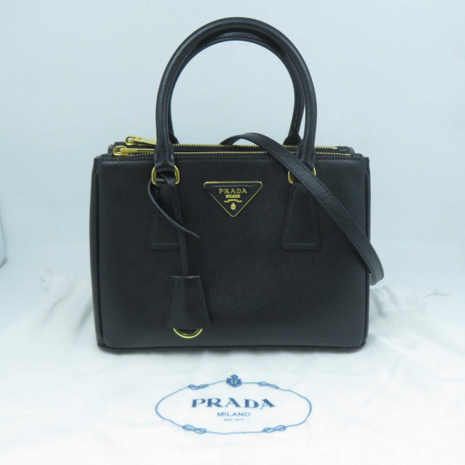 PRADA 牛皮皮革Galleria Small金扣手挽肩背兩用袋黑色