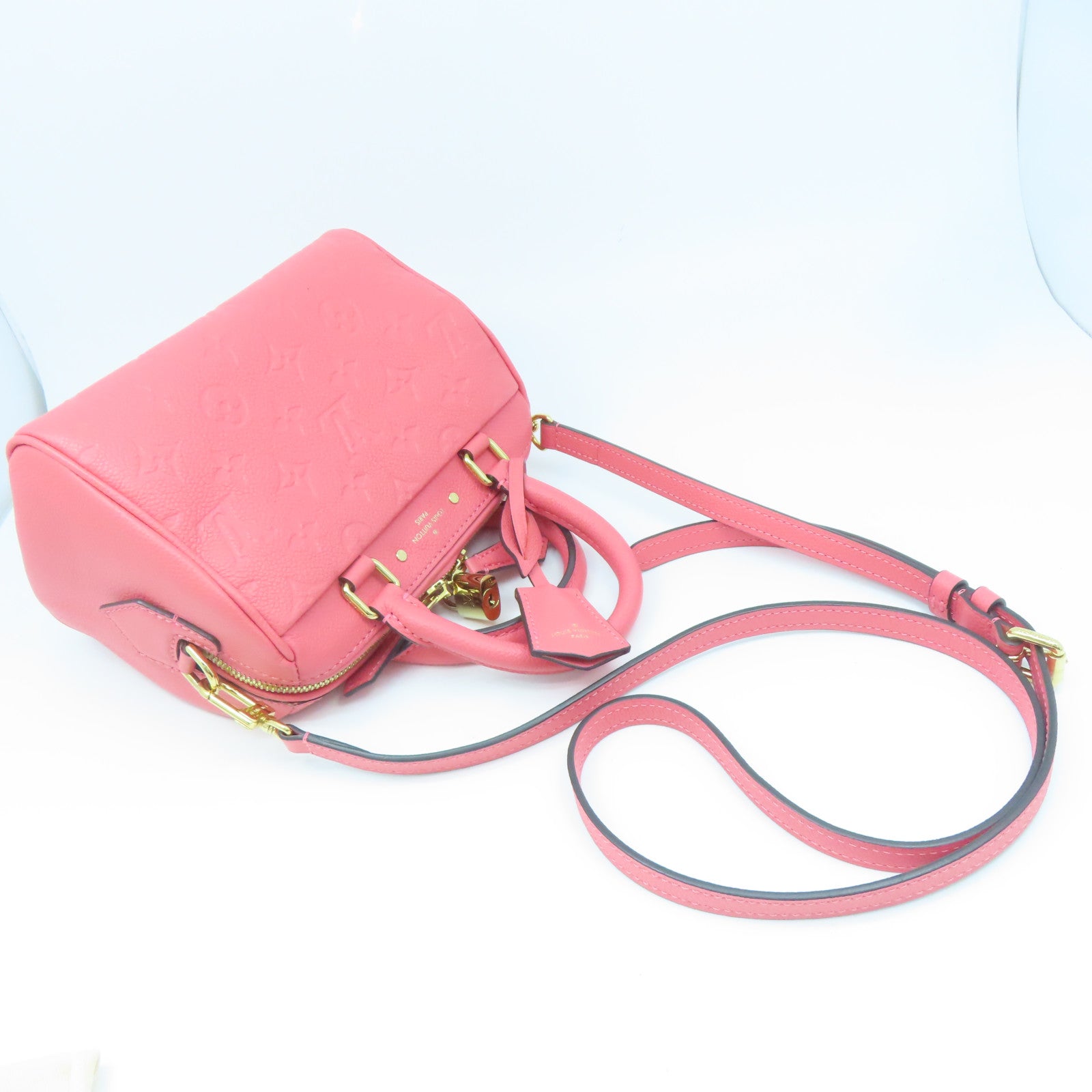 LOUIS VUITTON Monogram Empreinte Speedy 20金扣手挽肩背兩用袋粉紅色