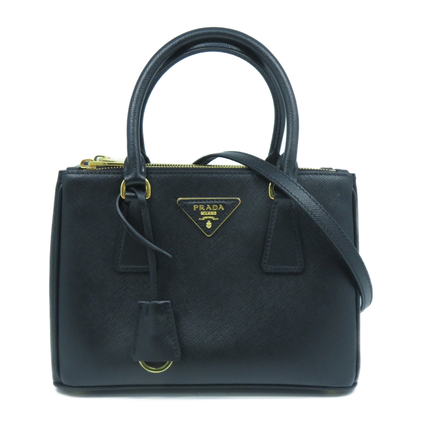 PRADA 牛皮皮革Galleria Small金扣手挽肩背兩用袋黑色