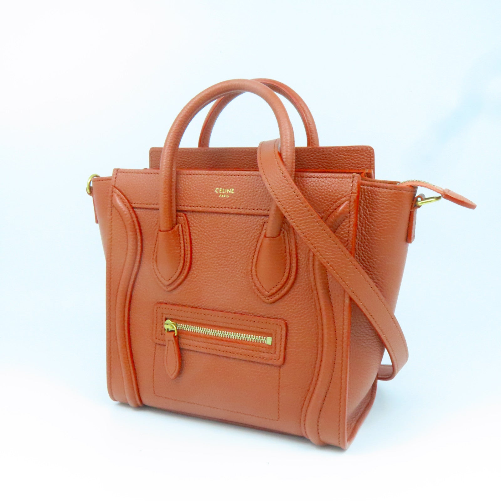 CELINE 牛皮皮革Nano Luggage金扣手挽肩背兩用袋啡色