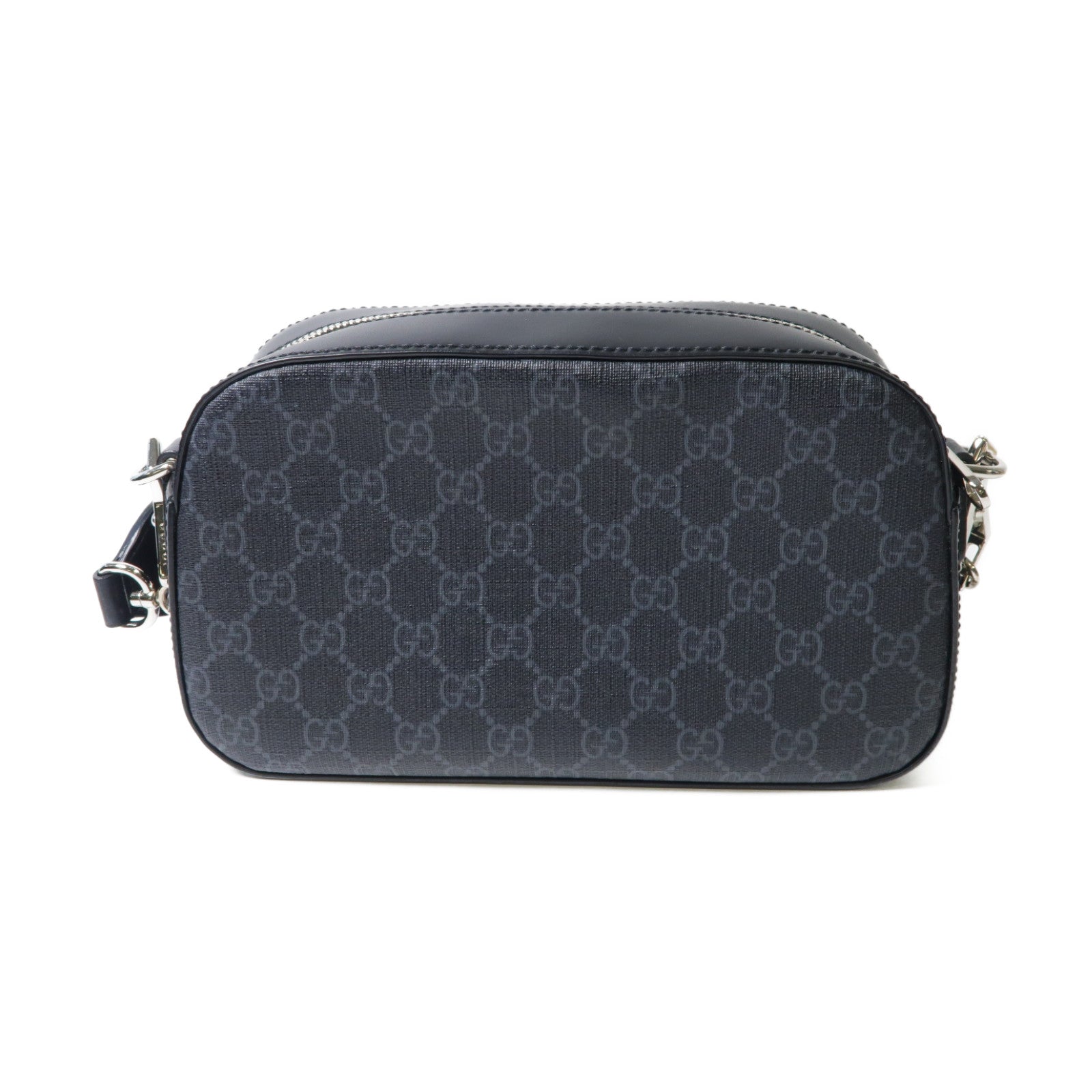 GUCCI 塗層帆布GG Supreme銀扣肩背袋黑色
