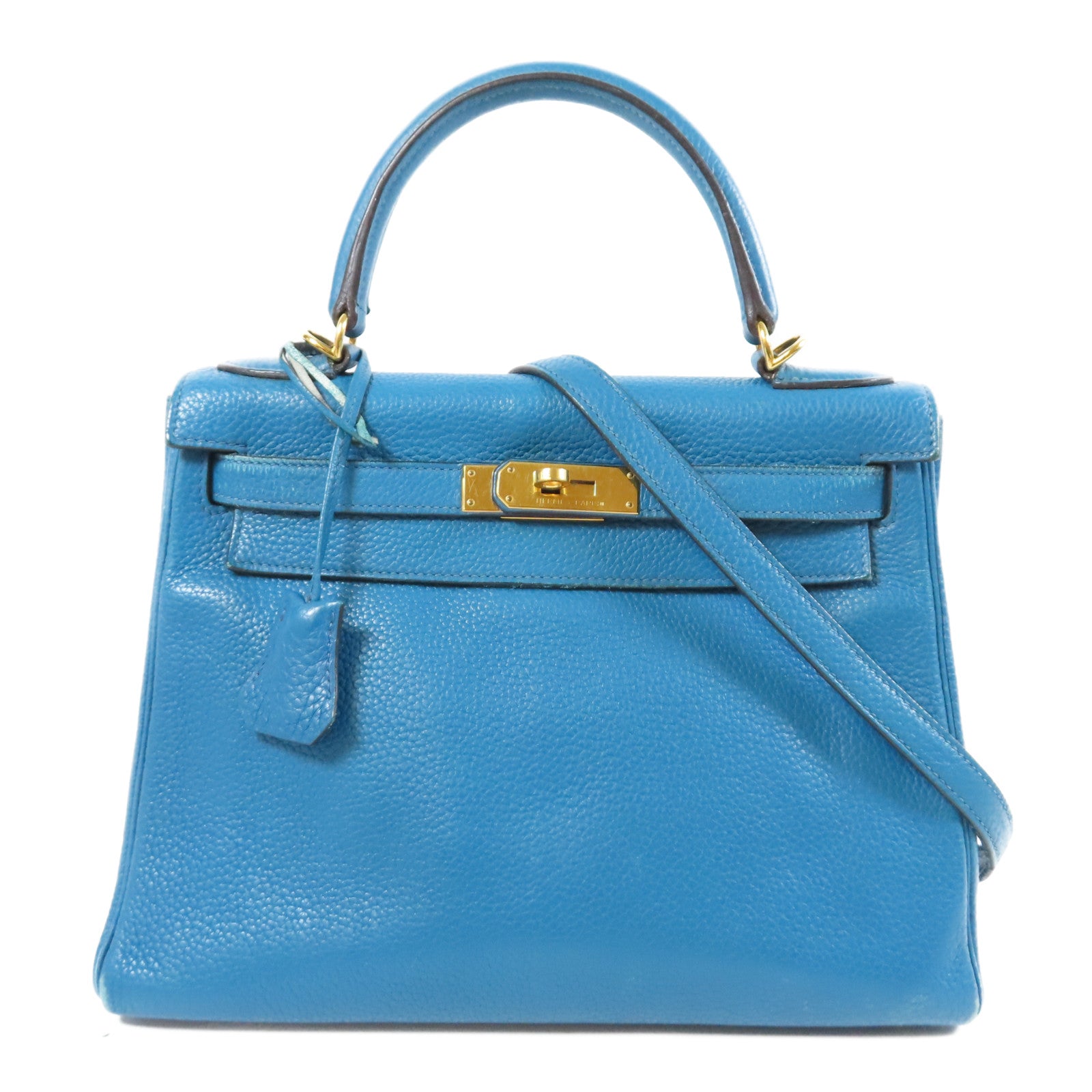 HERMES Togo皮革Kelly 28金扣手挽肩背兩用袋藍色