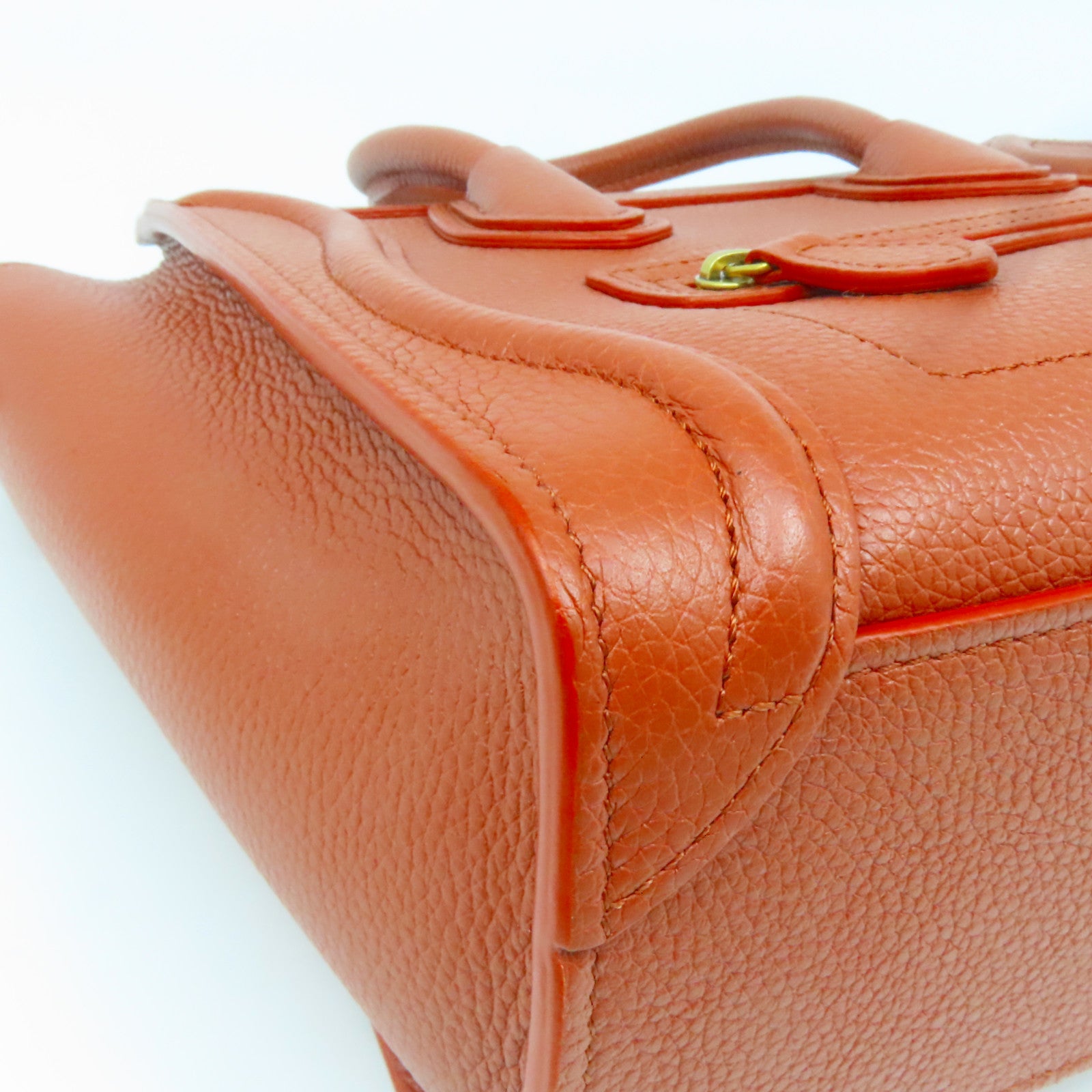 CELINE 牛皮皮革Nano Luggage金扣手挽肩背兩用袋啡色