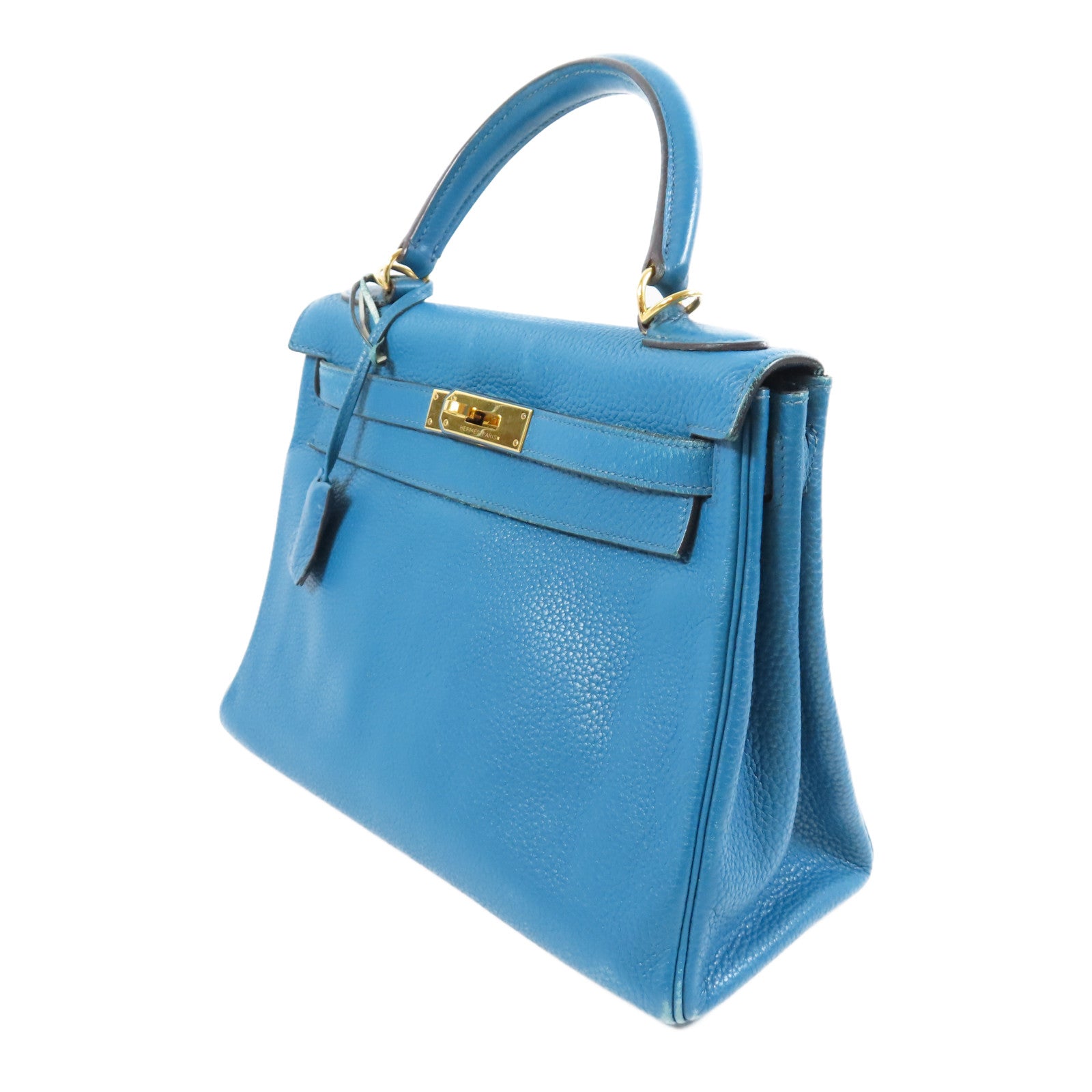 HERMES Togo皮革Kelly 28金扣手挽肩背兩用袋藍色
