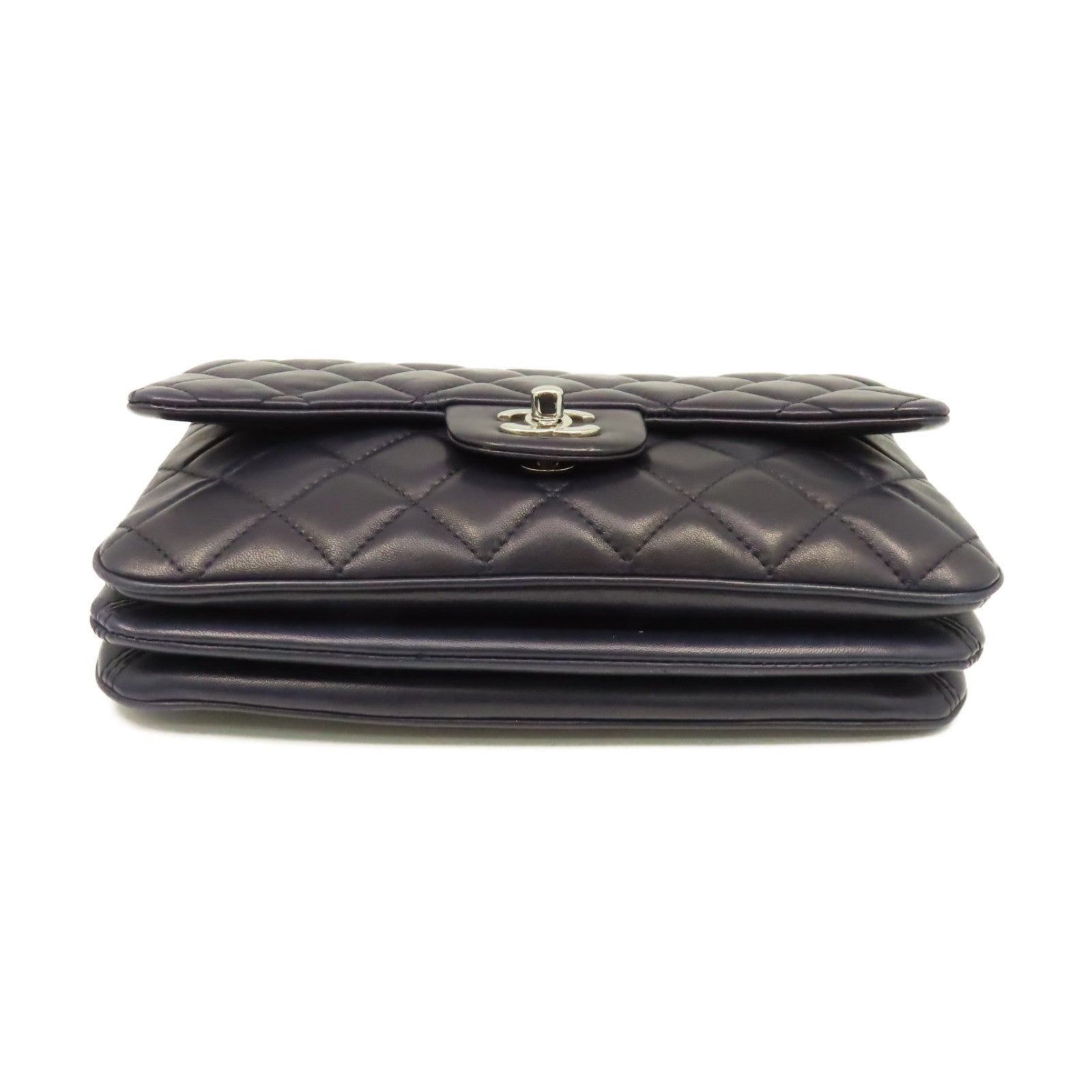 CHANEL 菱格羊皮皮革Chain Shoulder Bag銀扣鏈帶肩背袋寶藍色