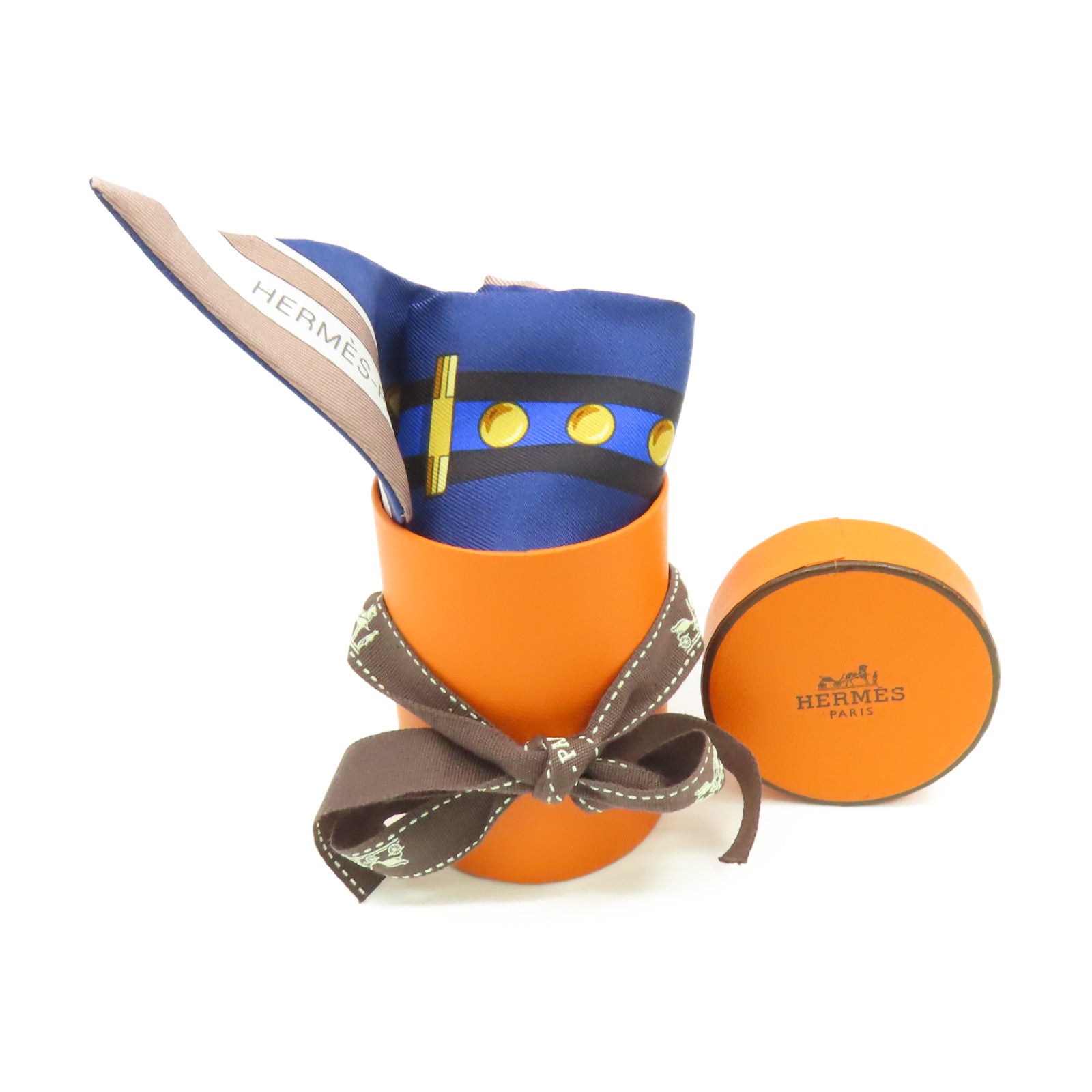 HERMES 絲質Twilly Scarf絲巾寶藍色/啡色/彩色