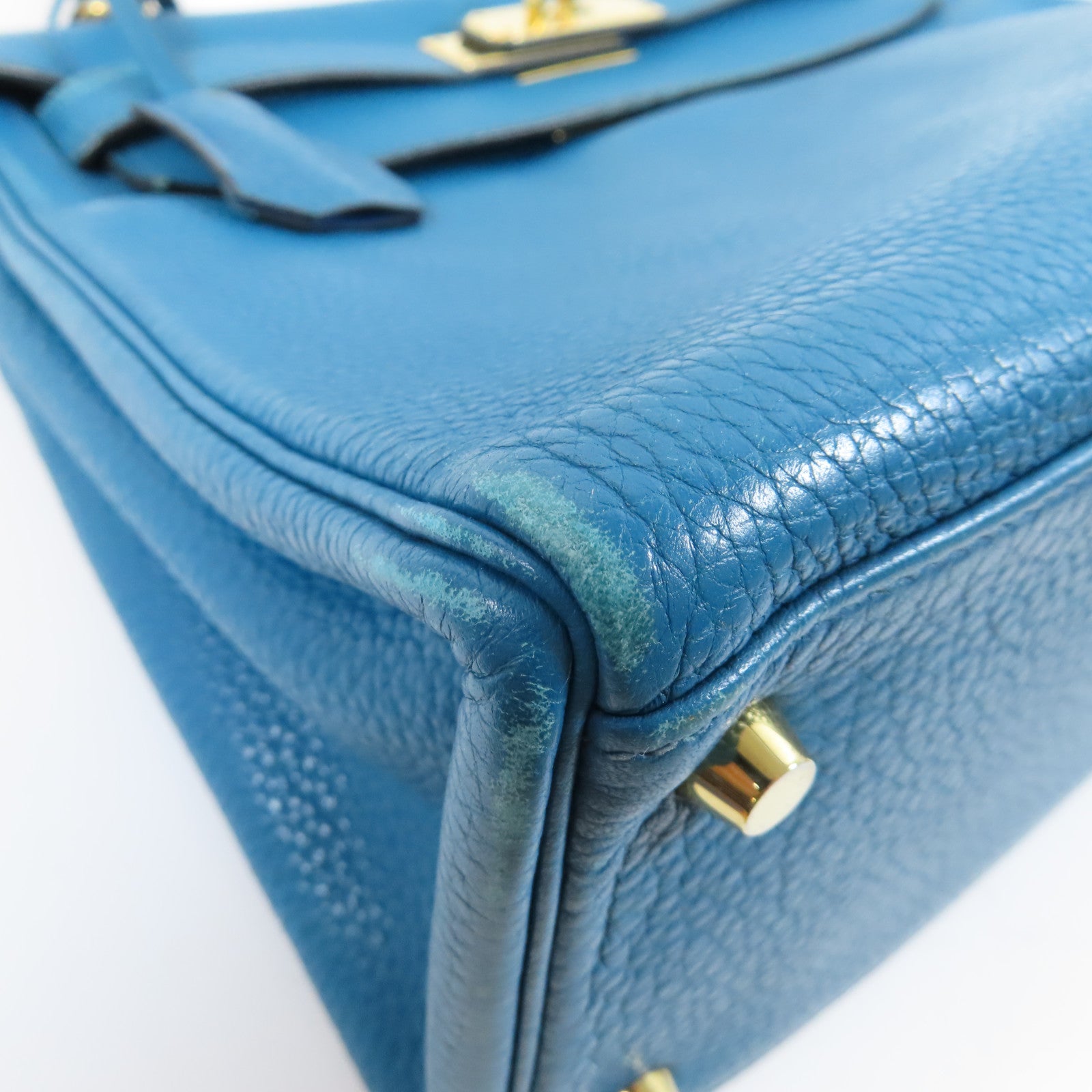 HERMES Togo皮革Kelly 28金扣手挽肩背兩用袋藍色
