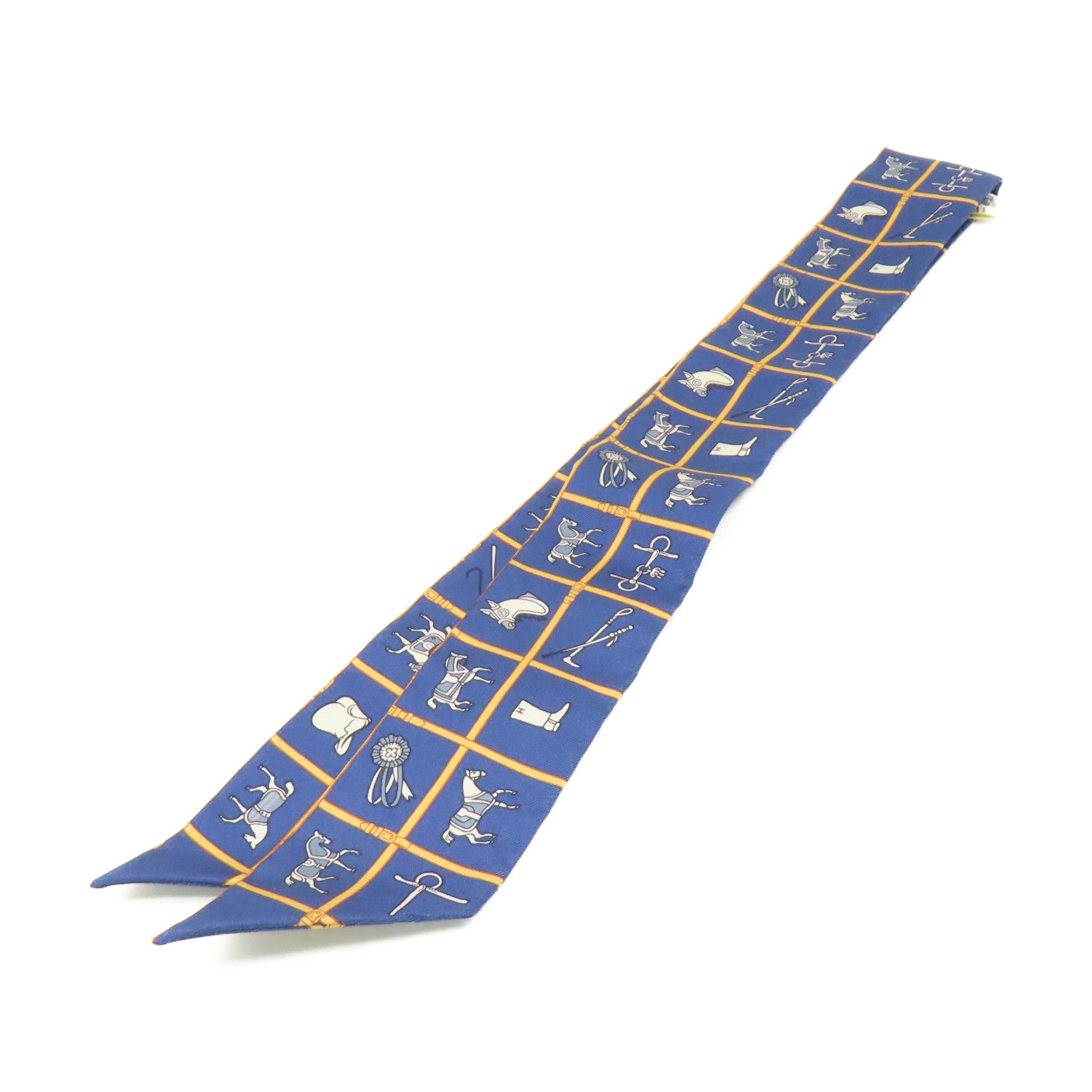 HERMES 絲質Twilly Scarf絲巾寶藍色/淺啡色/彩色