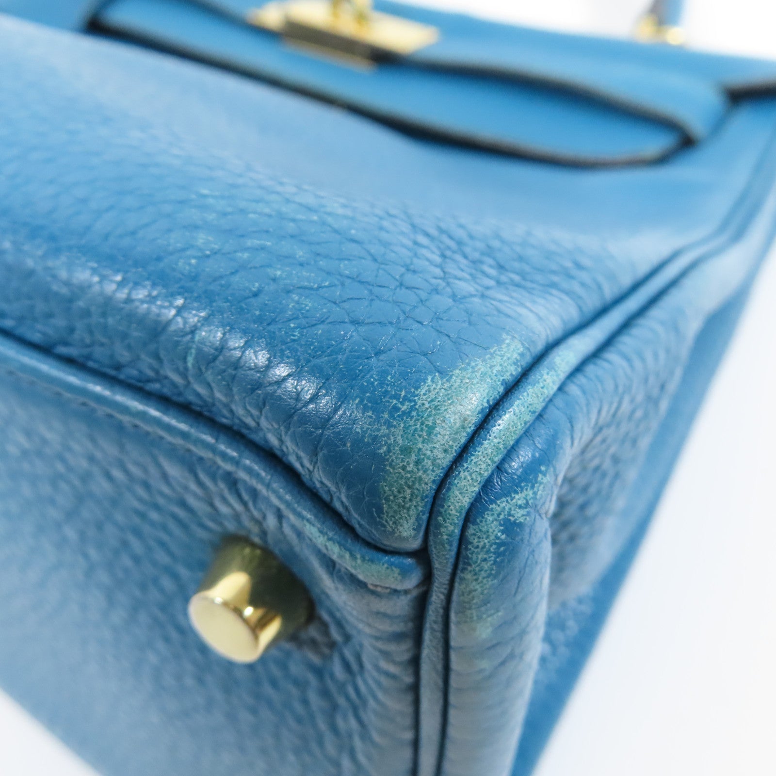 HERMES Togo皮革Kelly 28金扣手挽肩背兩用袋藍色