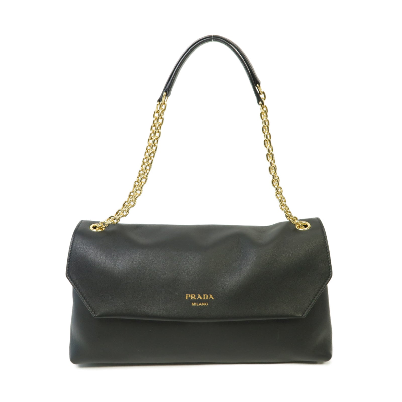 PRADA 牛皮皮革Chain Shoulder Bag金扣鏈帶肩背袋黒色