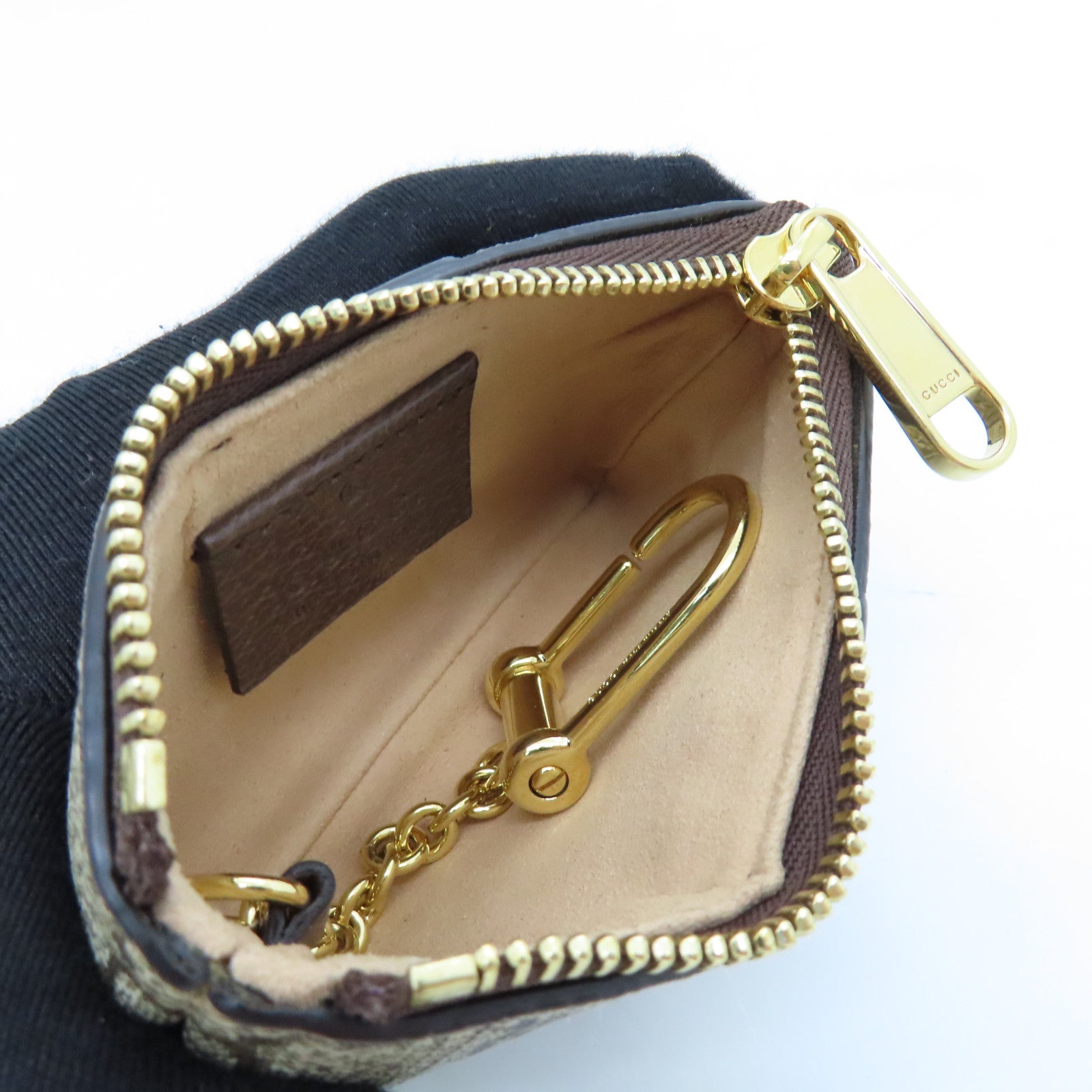 GUCCI Coated Canvas Ophidia Key Case Gold Buckle Key Bag Brown