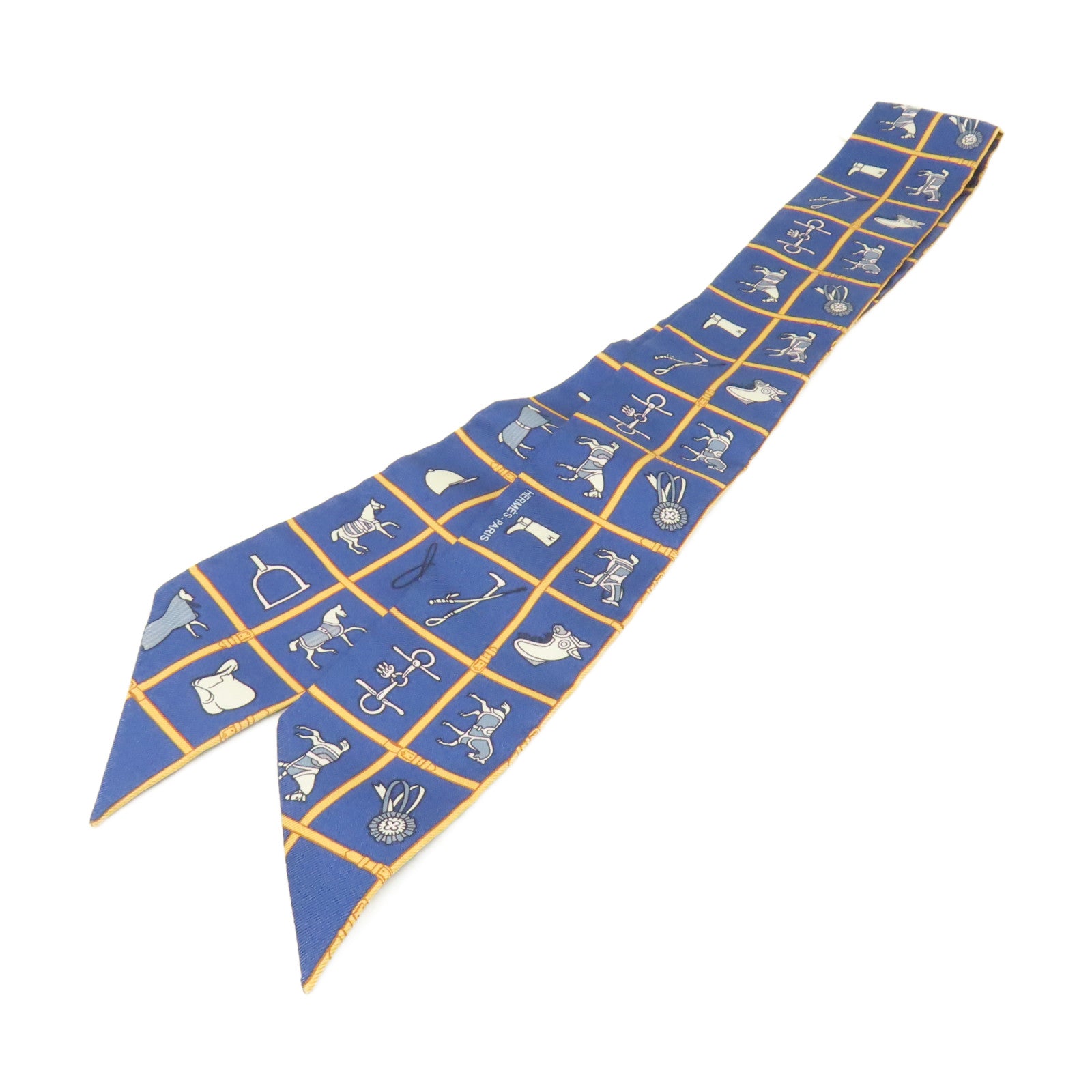 HERMES 絲質Twilly Scarf絲巾寶藍色/淺啡色/彩色