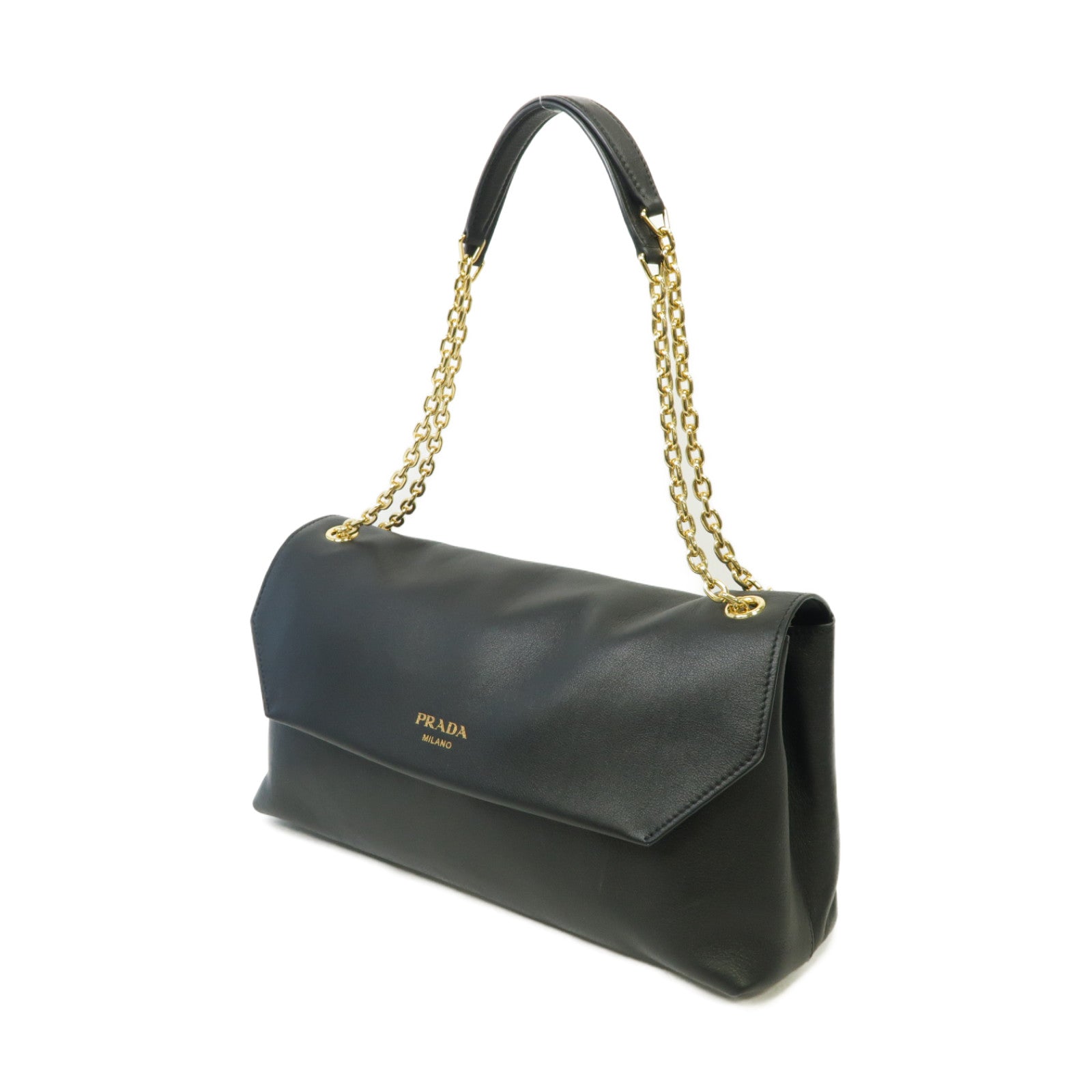 PRADA 牛皮皮革Chain Shoulder Bag金扣鏈帶肩背袋黒色
