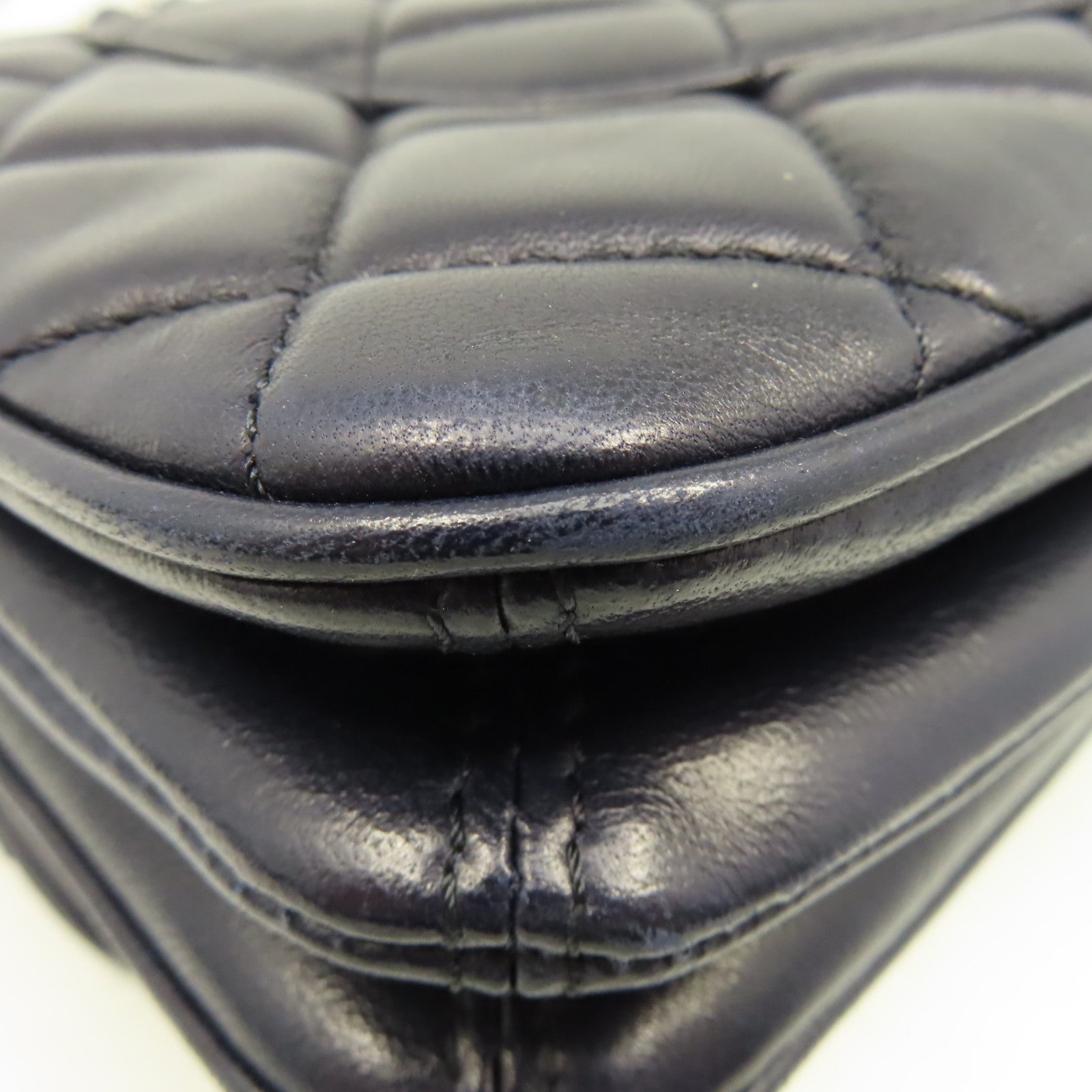 CHANEL 菱格羊皮皮革Chain Shoulder Bag銀扣鏈帶肩背袋寶藍色