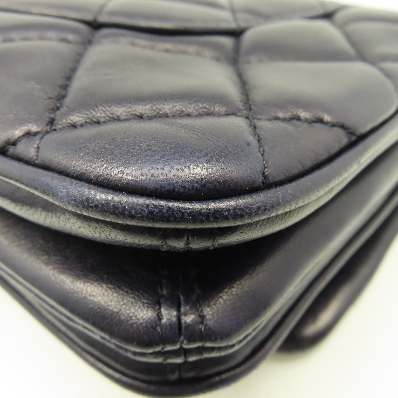 CHANEL 菱格羊皮皮革Chain Shoulder Bag銀扣鏈帶肩背袋寶藍色
