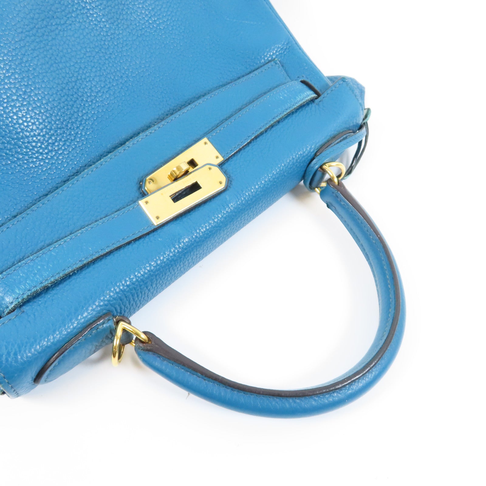 HERMES Togo皮革Kelly 28金扣手挽肩背兩用袋藍色